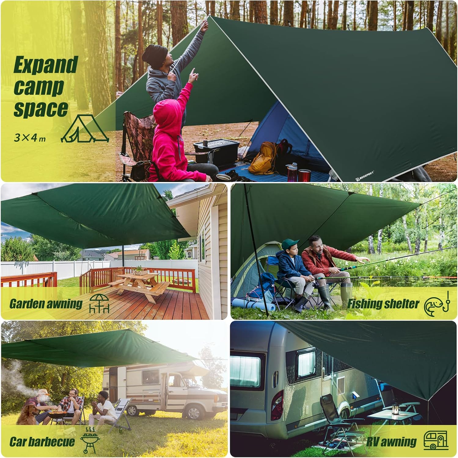 Bessport Impermeabile Tarp Campeggio 3x4M - immagine 6