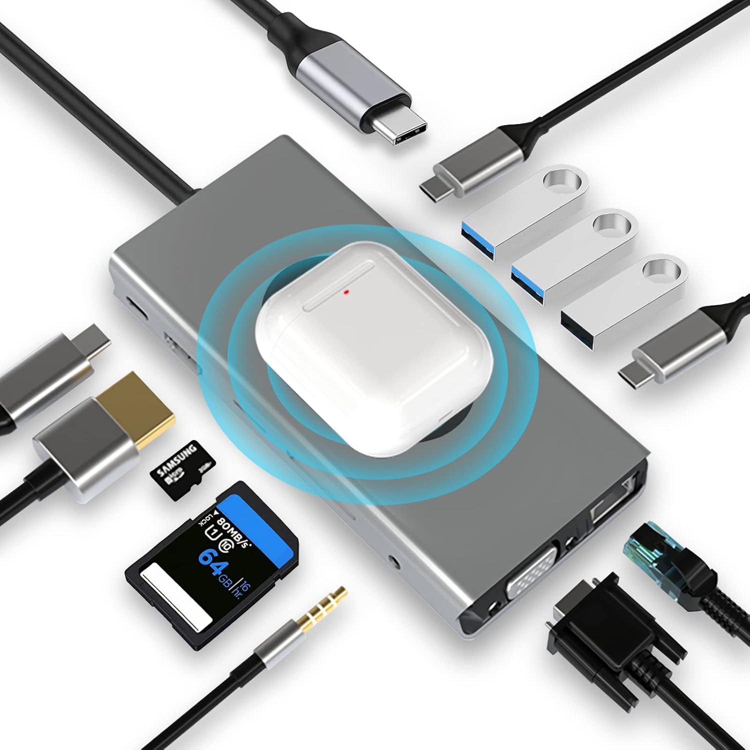 HUB USB-C 13 in 1 con Ricarica Wireless e PD 100W - immagine 1
