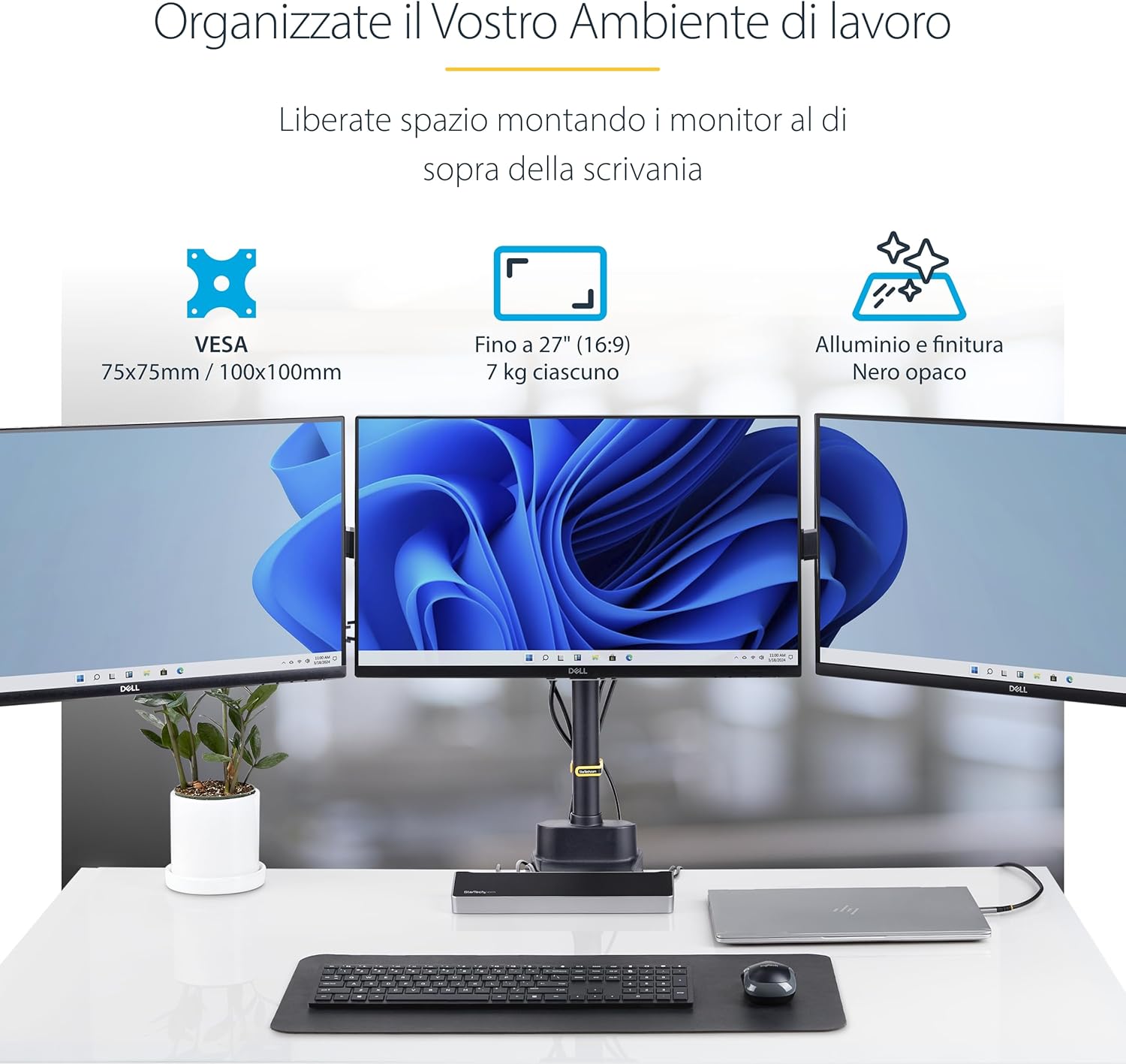 Startech.com Supporto per Tre Monitor 27″ - immagine 2