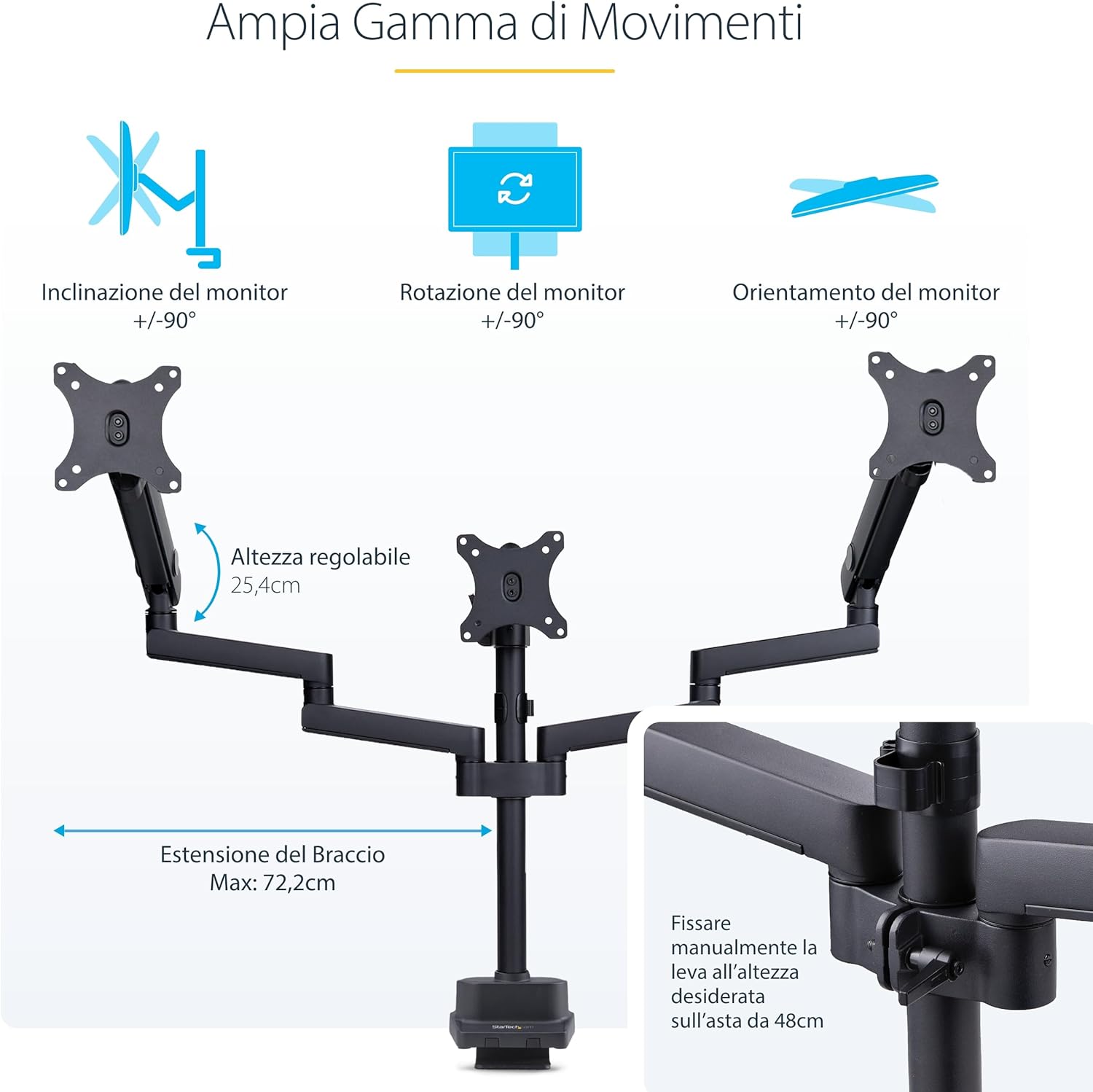 Startech.com Supporto per Tre Monitor 27″ - immagine 5