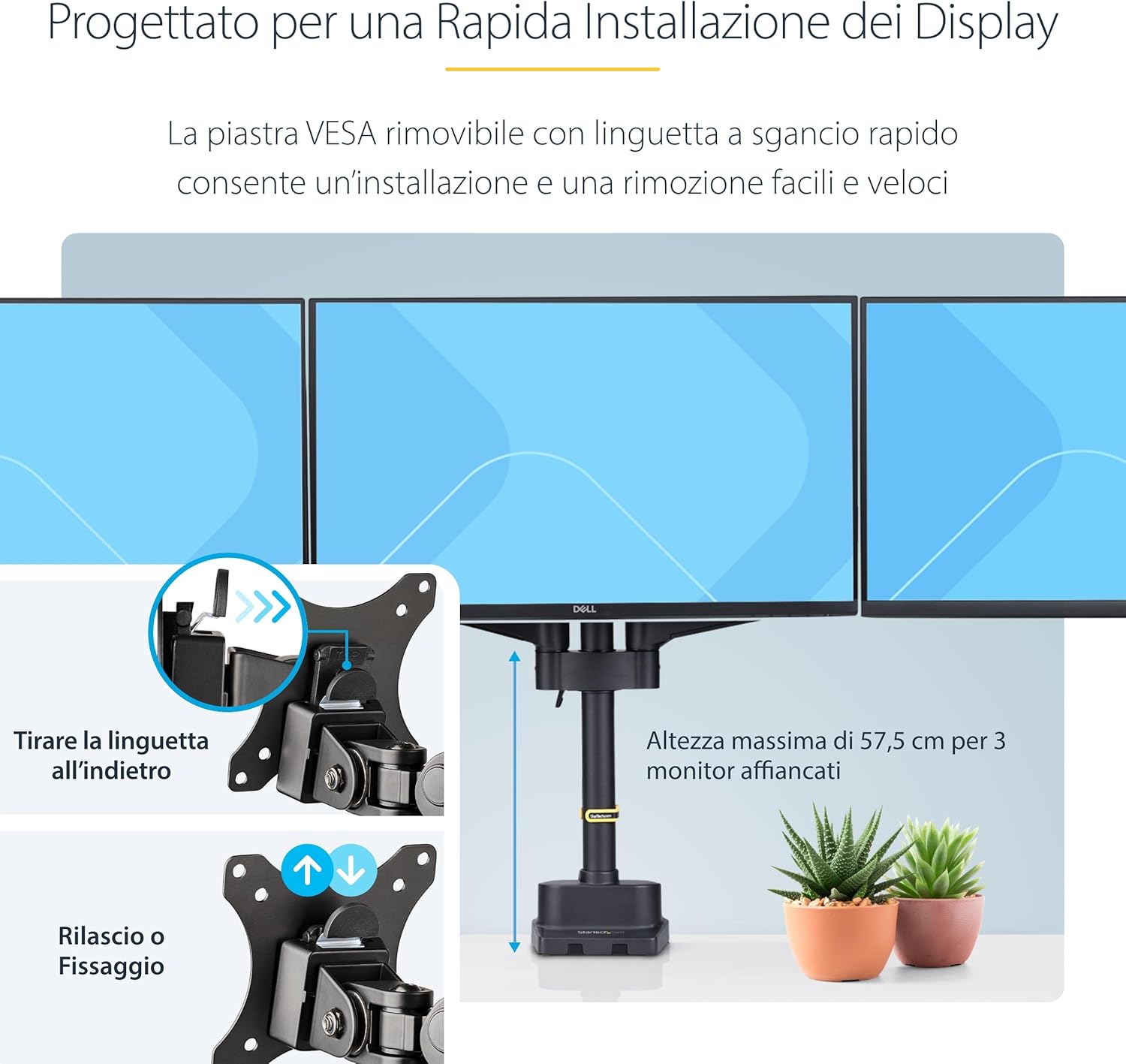 Startech.com Supporto per Tre Monitor 27″ - immagine 6