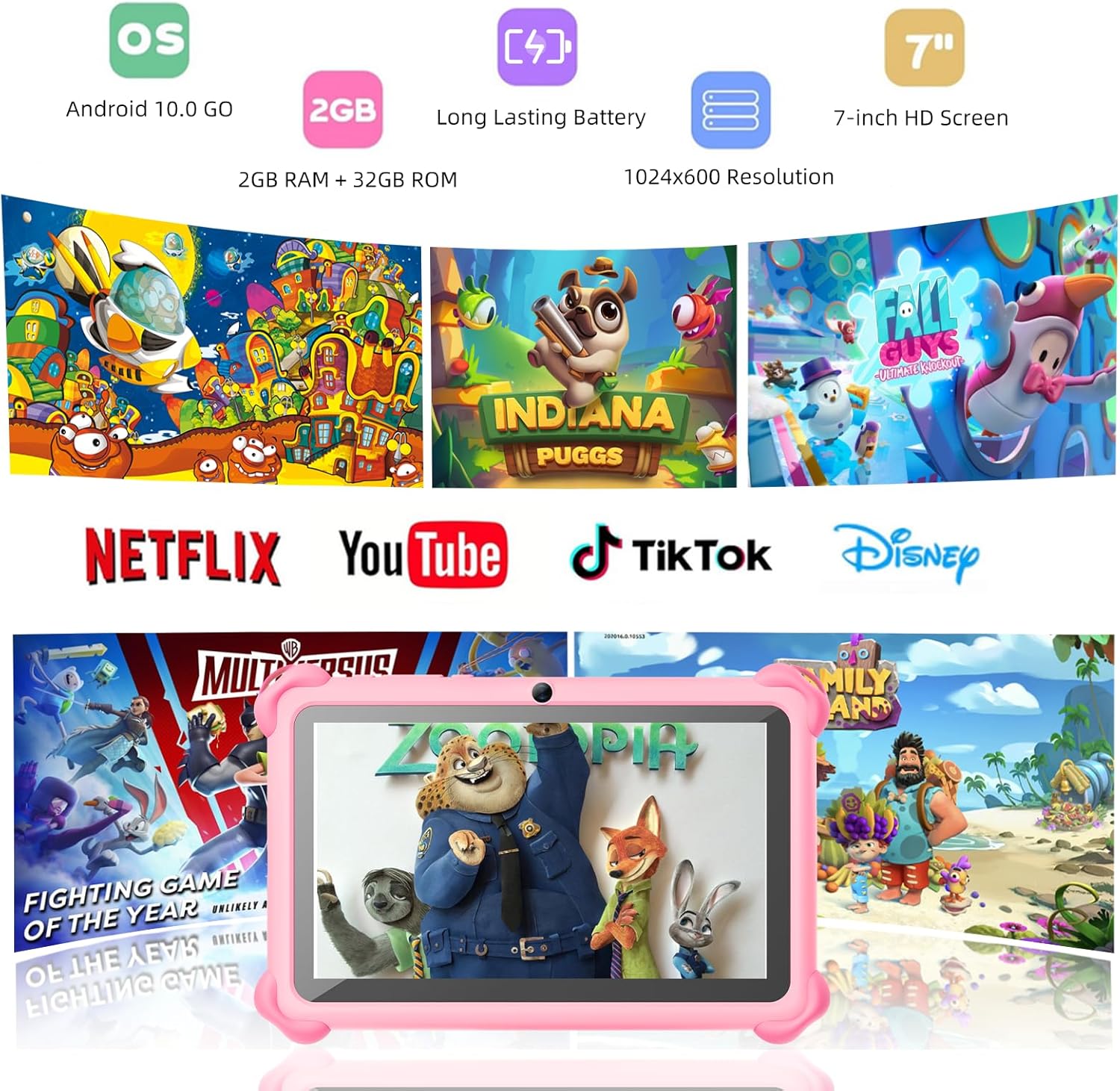 Tablet per Bambini con Custodia - Android Rosa - immagine 2