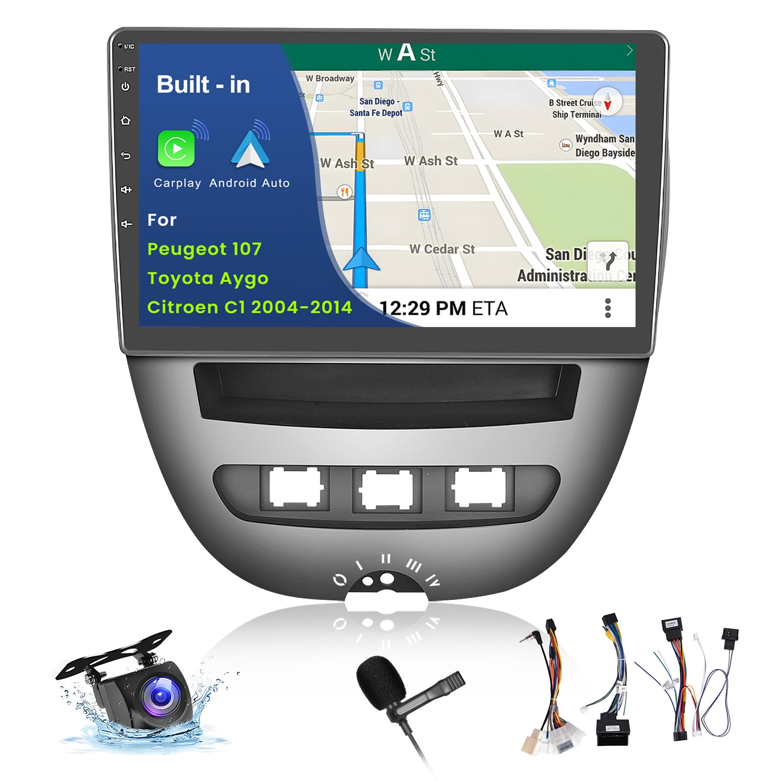 Inefala Autoradio Android 2G+64G per Peugeot 107