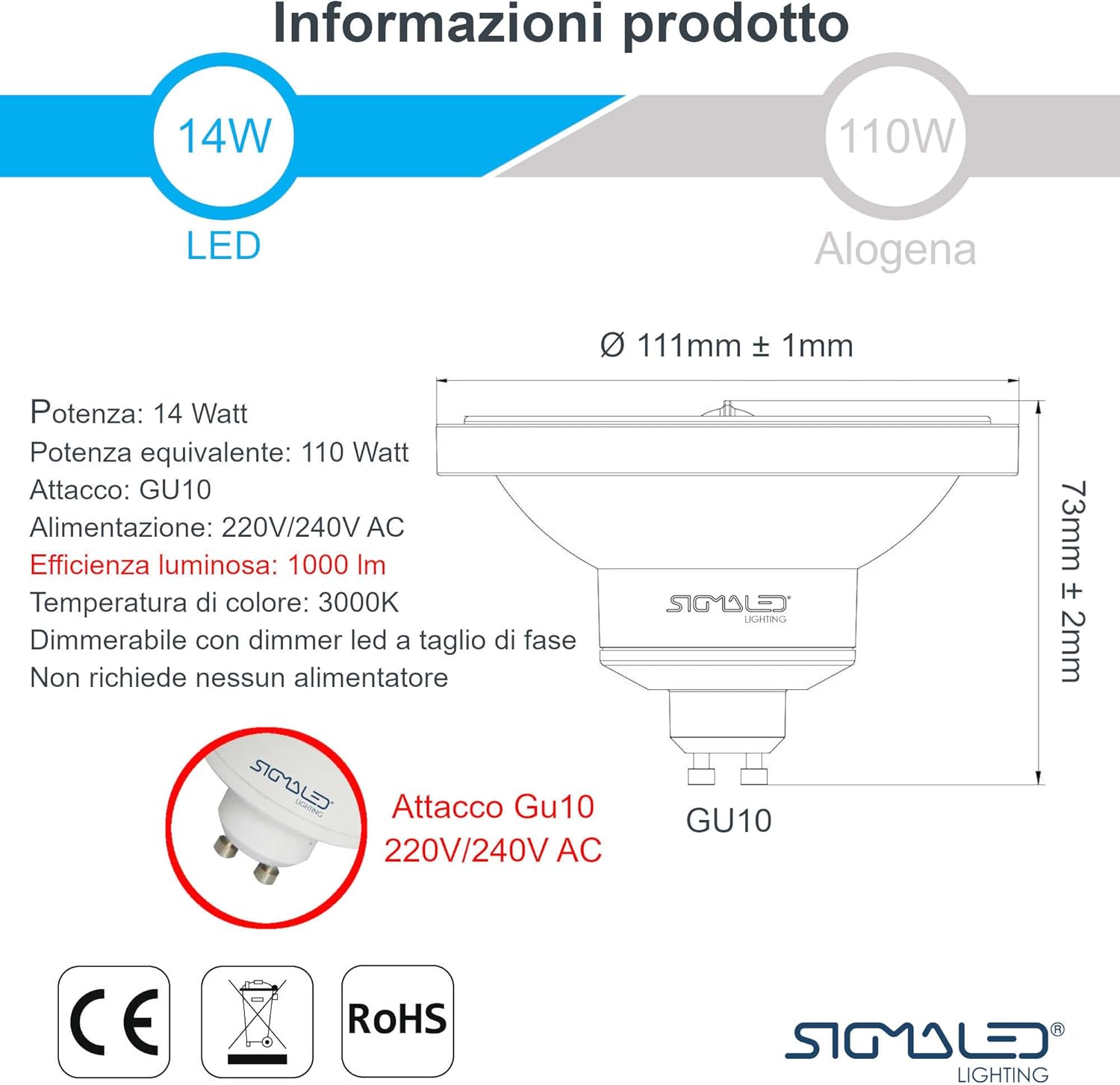 Sigmaled Lighting - Faretto LED AR111 GU10 Dimmerabile - immagine 2