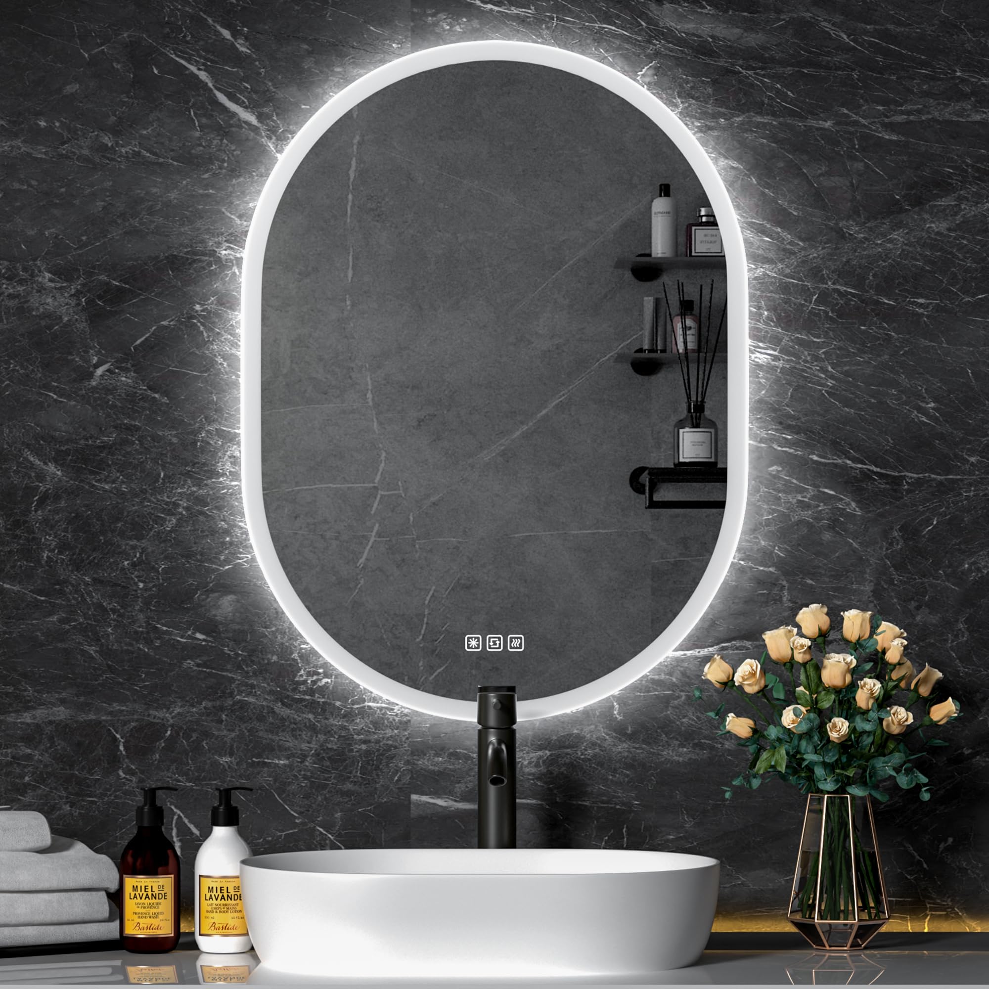 Furduzz Specchio da Bagno LED Ovale 50x70 cm