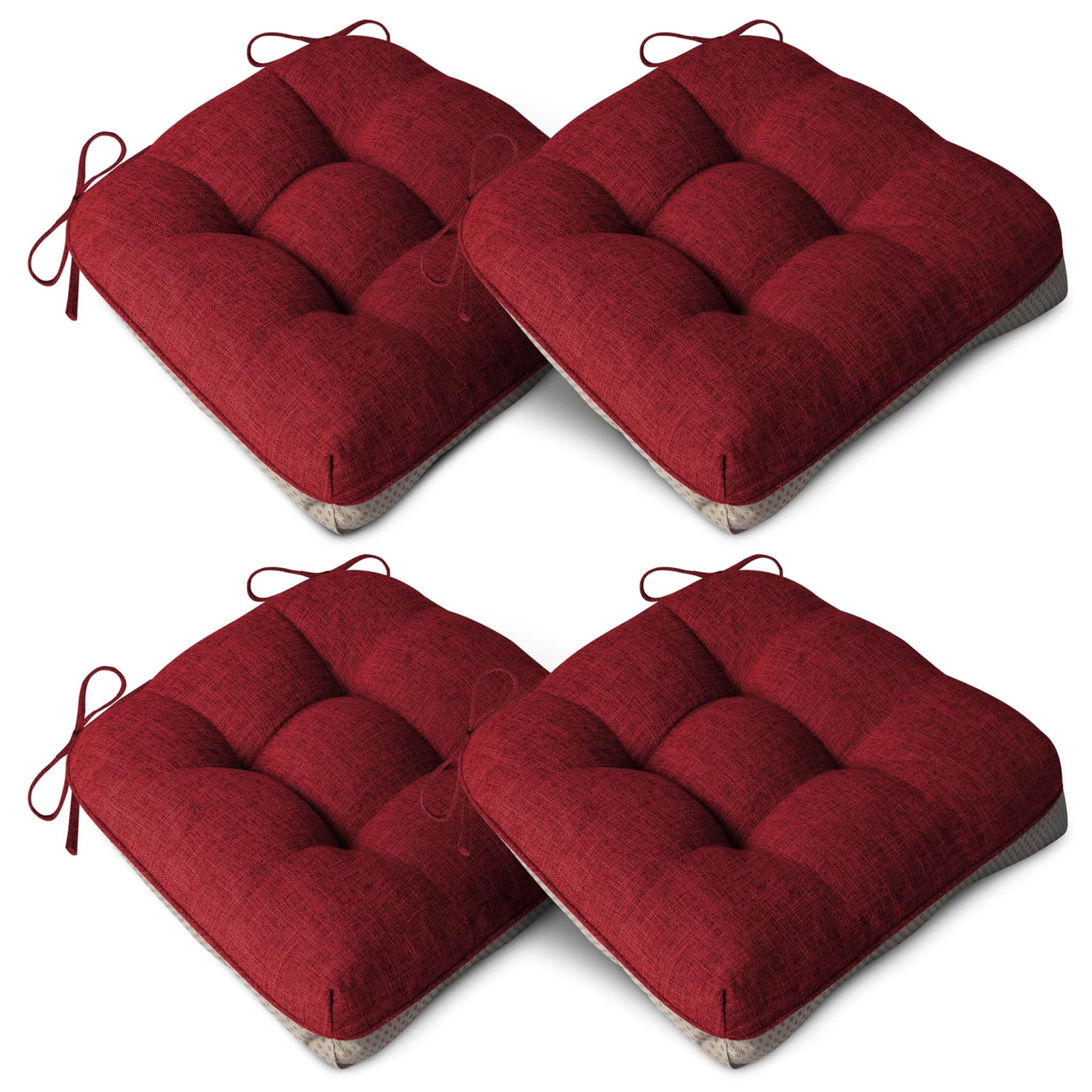 Addgrace Set 4 Cuscini Extra Spessi per Sedie 40x40x10cm, Rosso