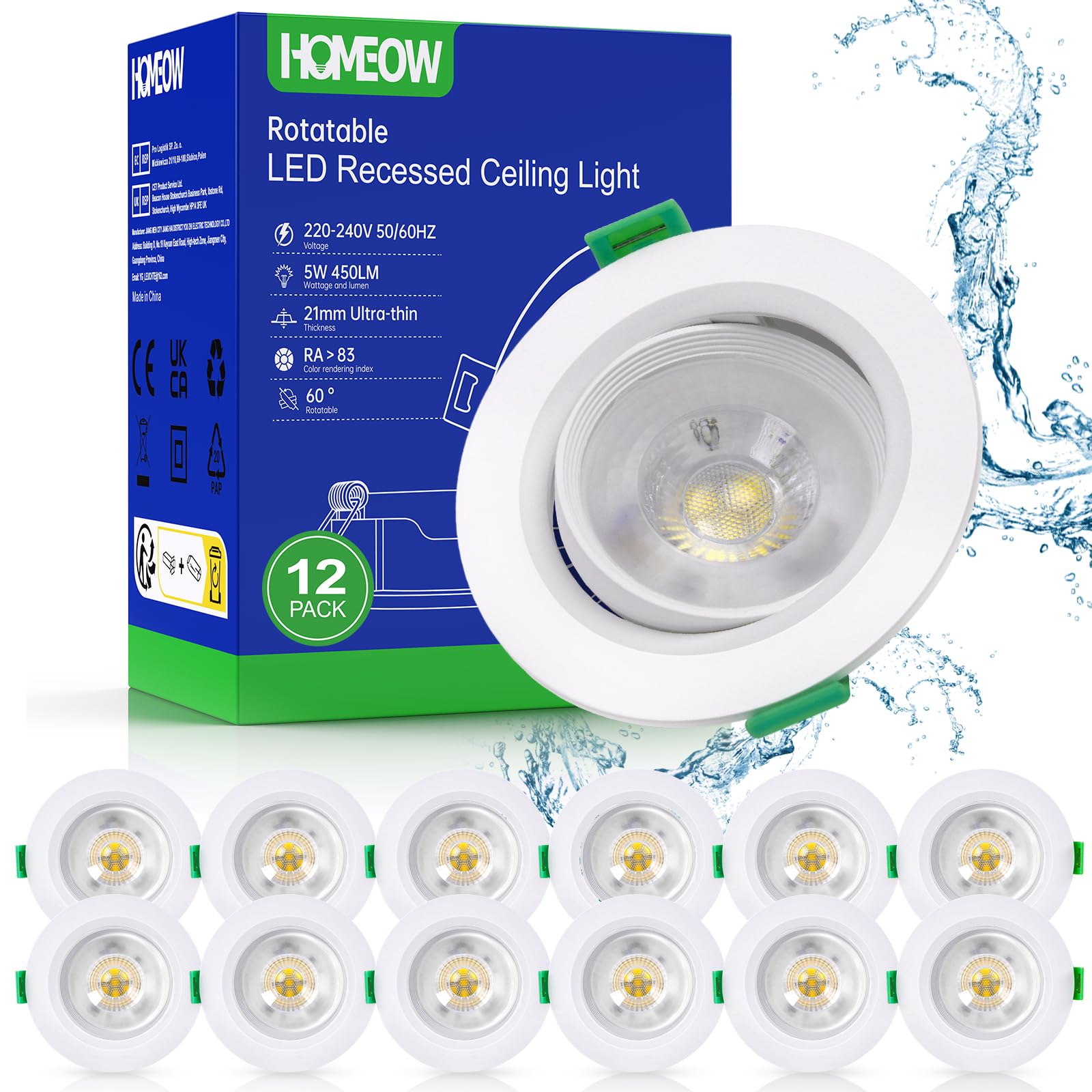 Homeow 12x Faretti LED da Incasso Orientabili 5W 6000K