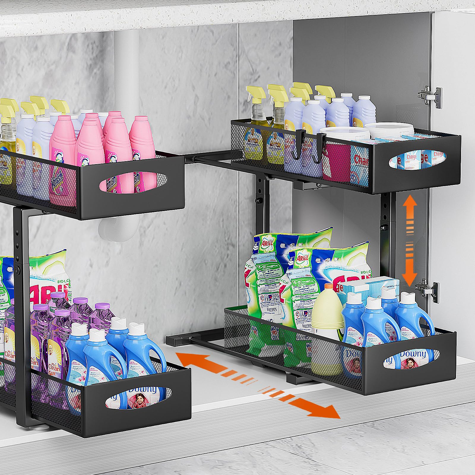 Housolution Organizer Sottolavello Estraibile 2 Livelli, Nero