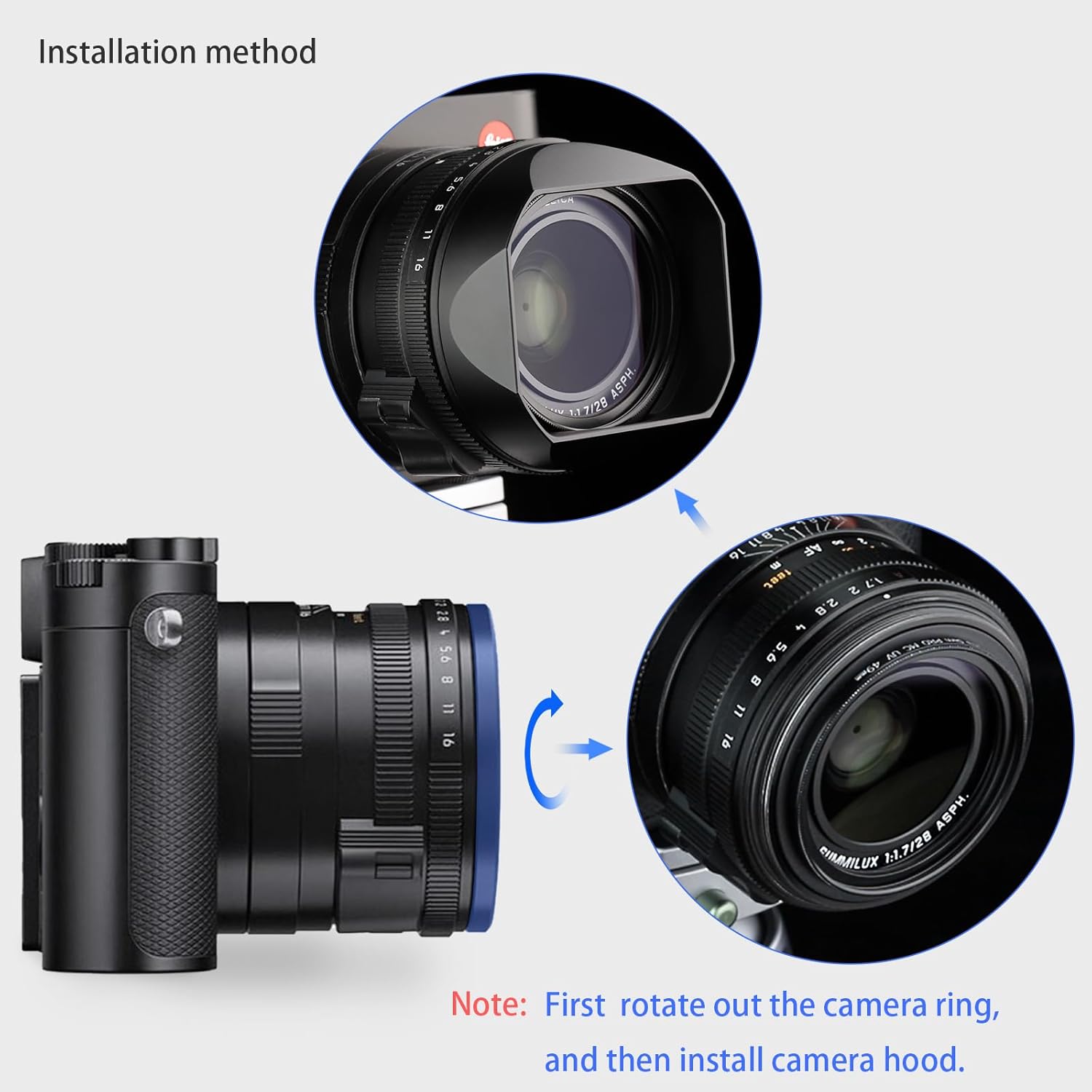 Haoge Paraluce quadrato in metallo per fotocamera Leica Q3 Q3-43 nero LH-LQ343B - immagine 8