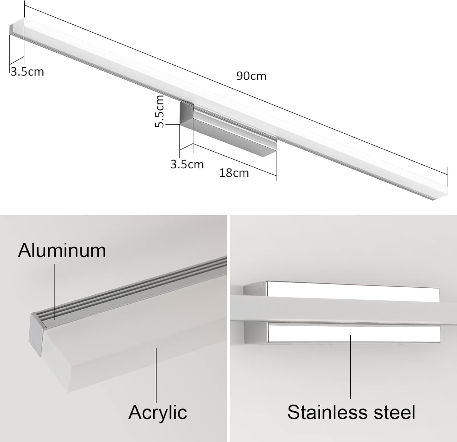 Klighten Lampada da Specchio Bagno 20W 90cm, IP44 - immagine 5
