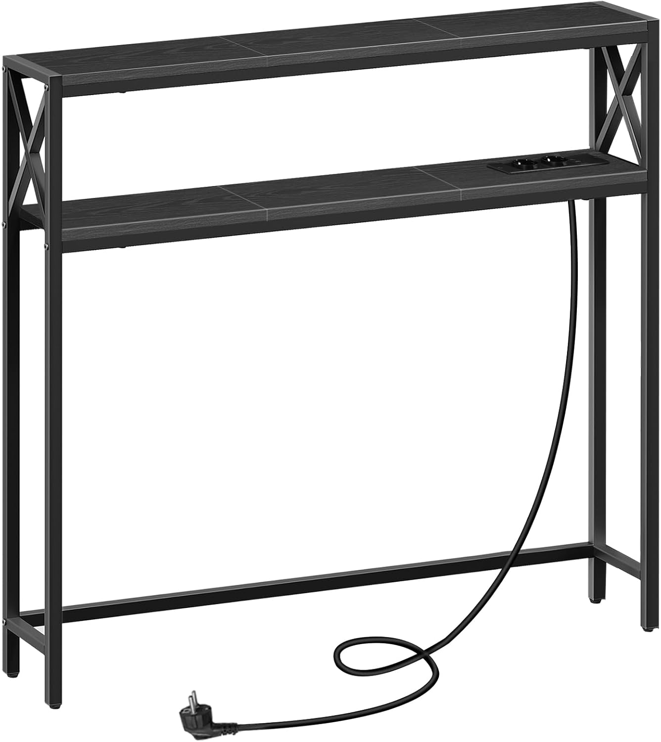 Mahancris Tavolo Consolle a 2 Livelli 100cm, Nero