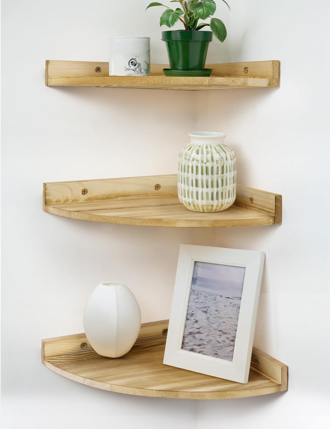 Petrala Mensola Angolare da Muro in Legno Scaffale Angolare Set da 3 Grande Scaffali Galleggianti Stile Rustico per La Parete per Bagno Cucina Camera da Letto Soggiorno Studio