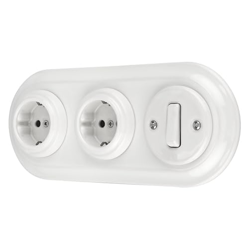 Presa Incasso Porcellana Retrò 3 Prese e Interruttore PR1 Bianco