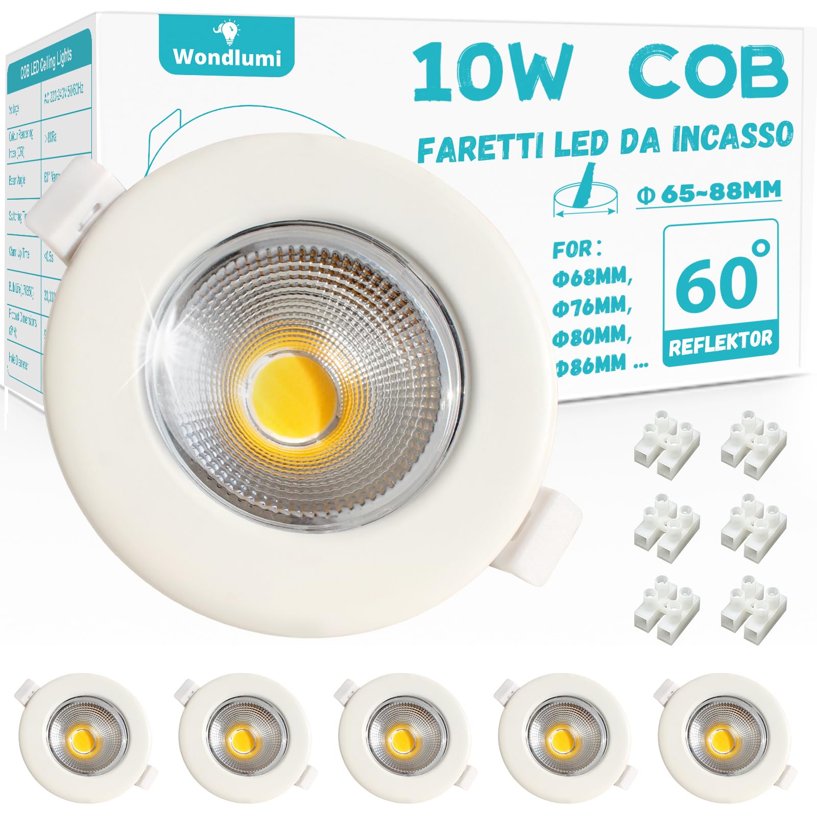 Wondlumi 6x Faretti LED da Incasso 10W 4000K