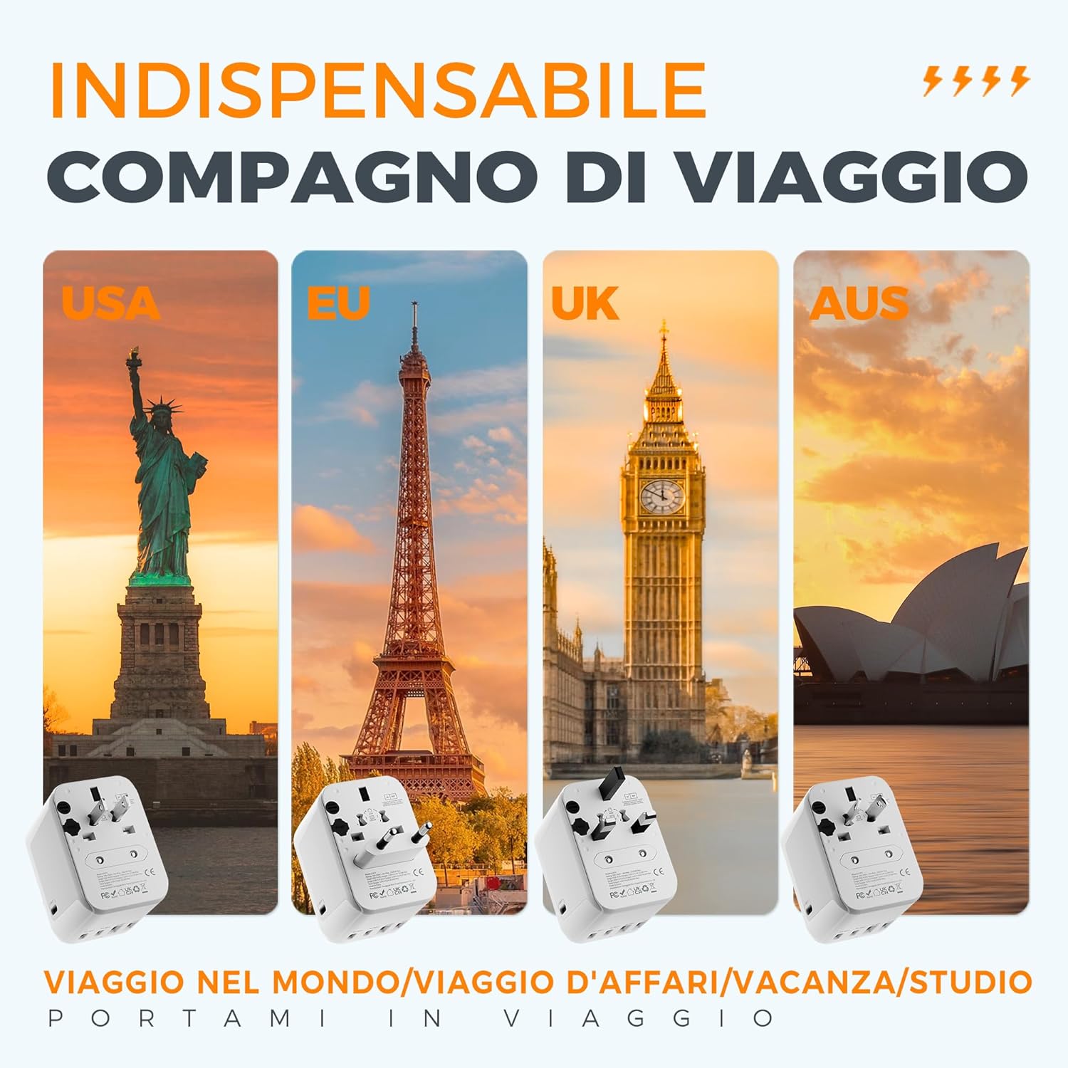 Tessan Adattatore Universale da Viaggio con 5 USB - immagine 3