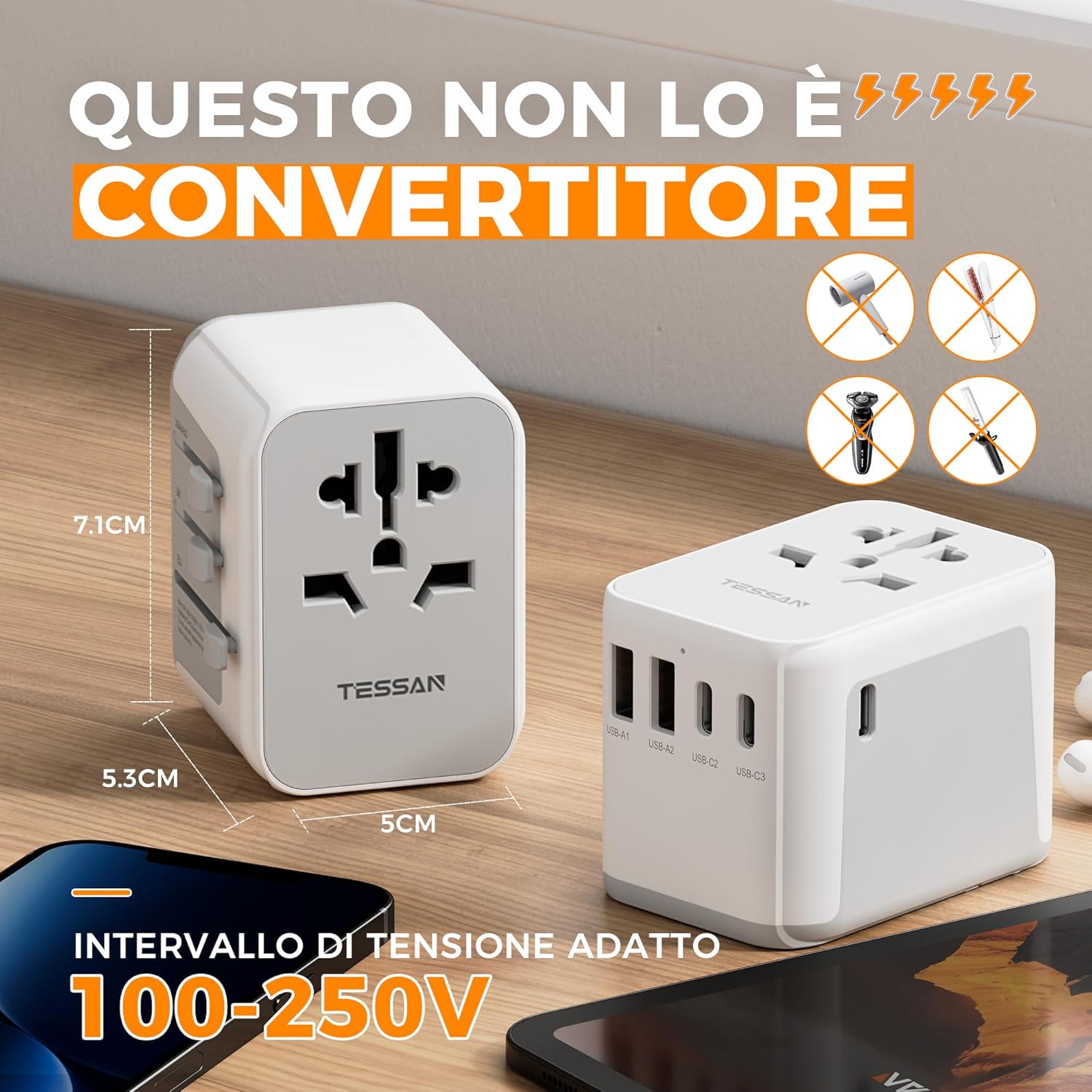 Tessan Adattatore Universale da Viaggio con 5 USB - immagine 4