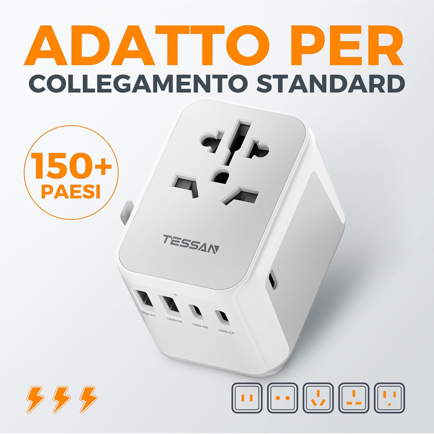 Tessan Adattatore Universale da Viaggio con 5 USB - immagine 6