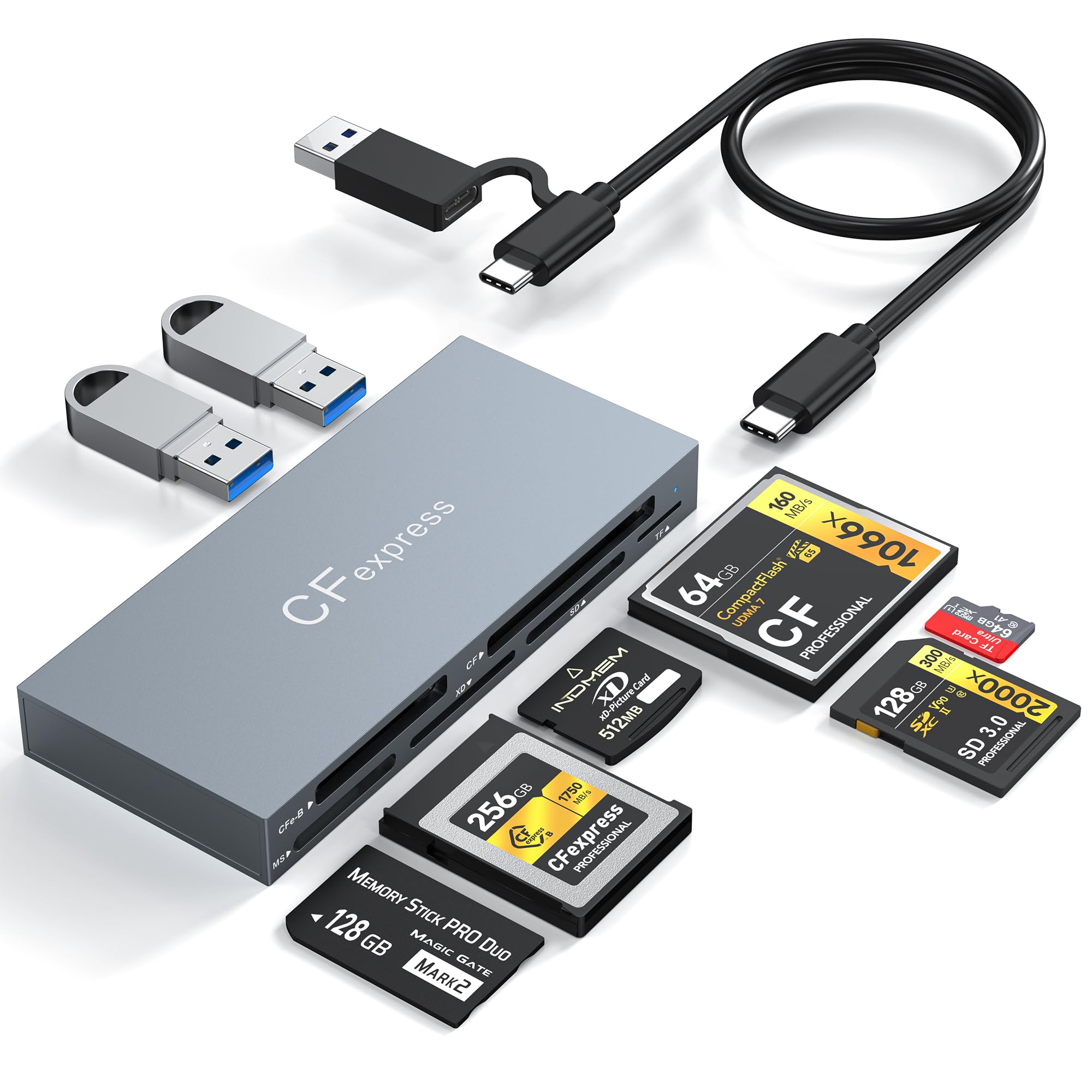 Lettore di schede CFexpress 8 in 1 di tipo B, lettore multi CF Express per lettore CFexpress di tipo B/CF/XD/MS/TF/SD, lettore di schede di memoria USB3.2 Gen2 10Gbps per Windows/Mac/Linux/Android/iOS