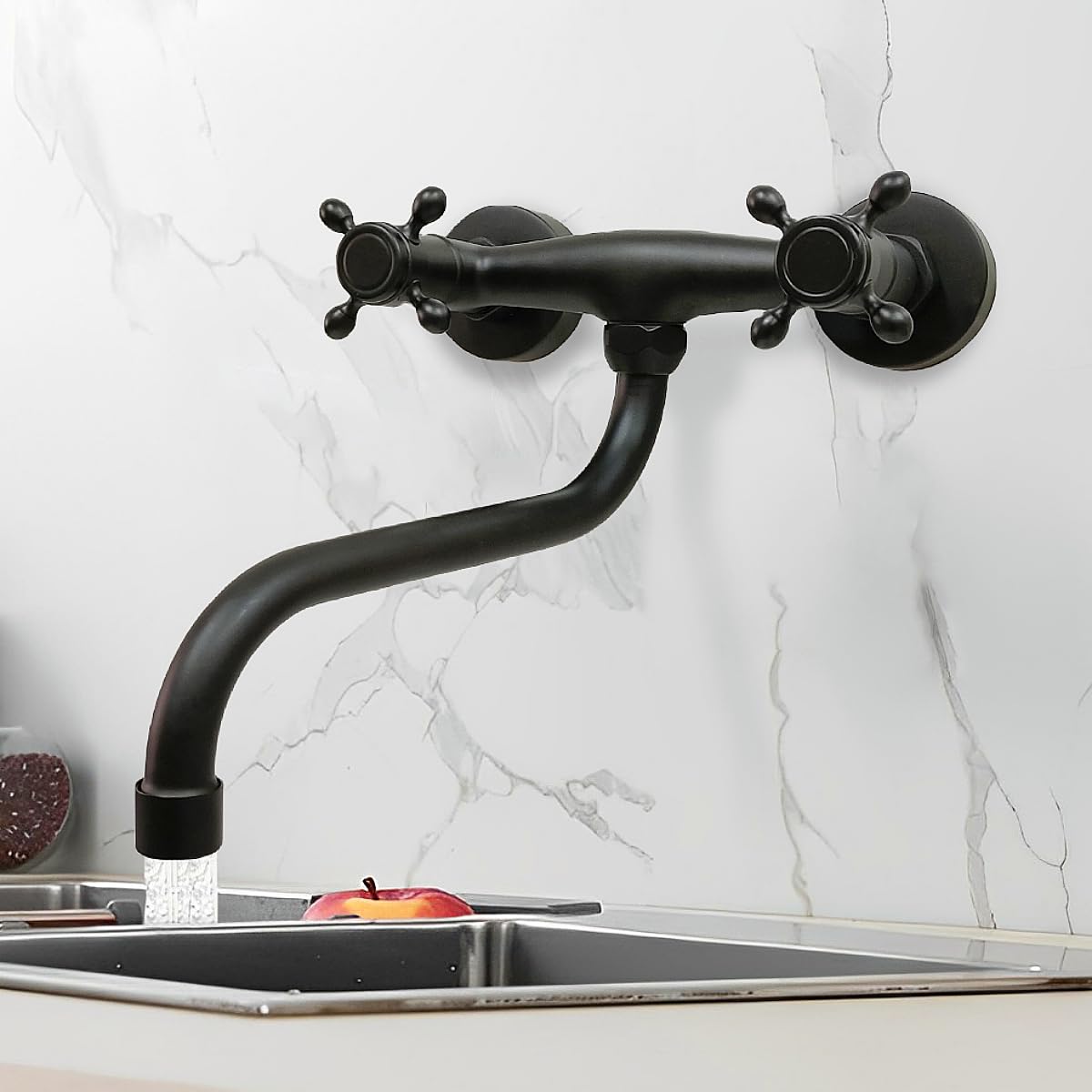 Kopyfantap Rubinetto Cucina a Muro Nero Girevole 360°