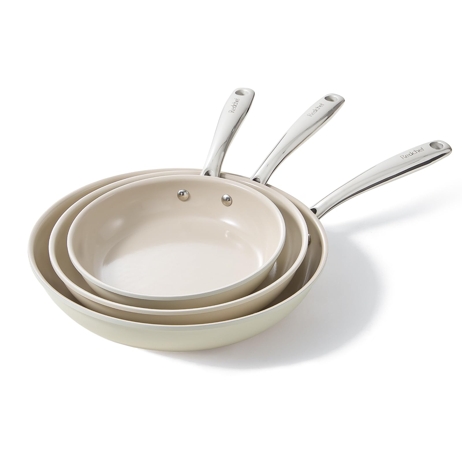 Redchef Set 3 Padelle Ceramica Antiaderenti 20/24/28 Cm, Beige