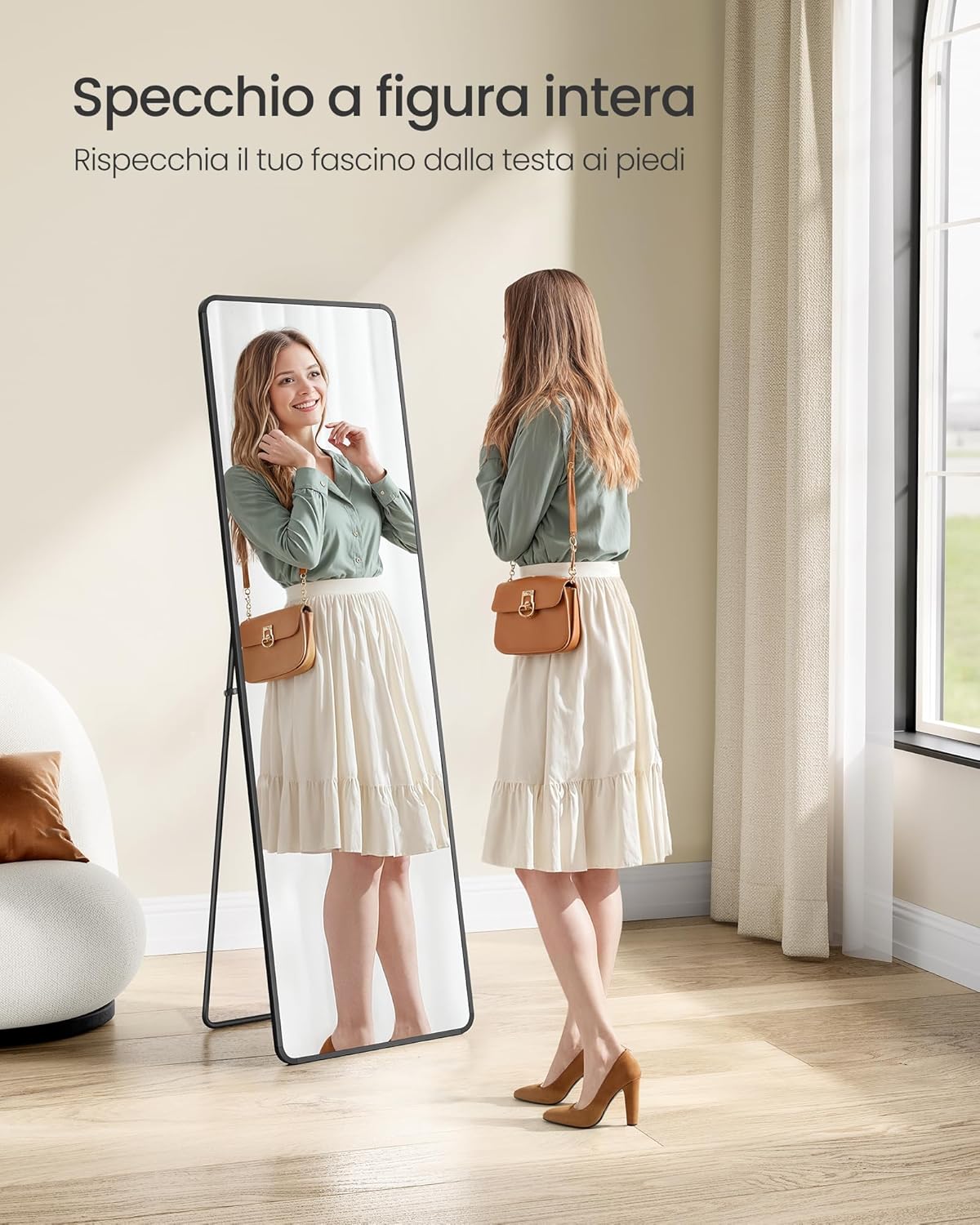 Songmics Specchio a Figura Intera 150x40 cm, Nero - immagine 3