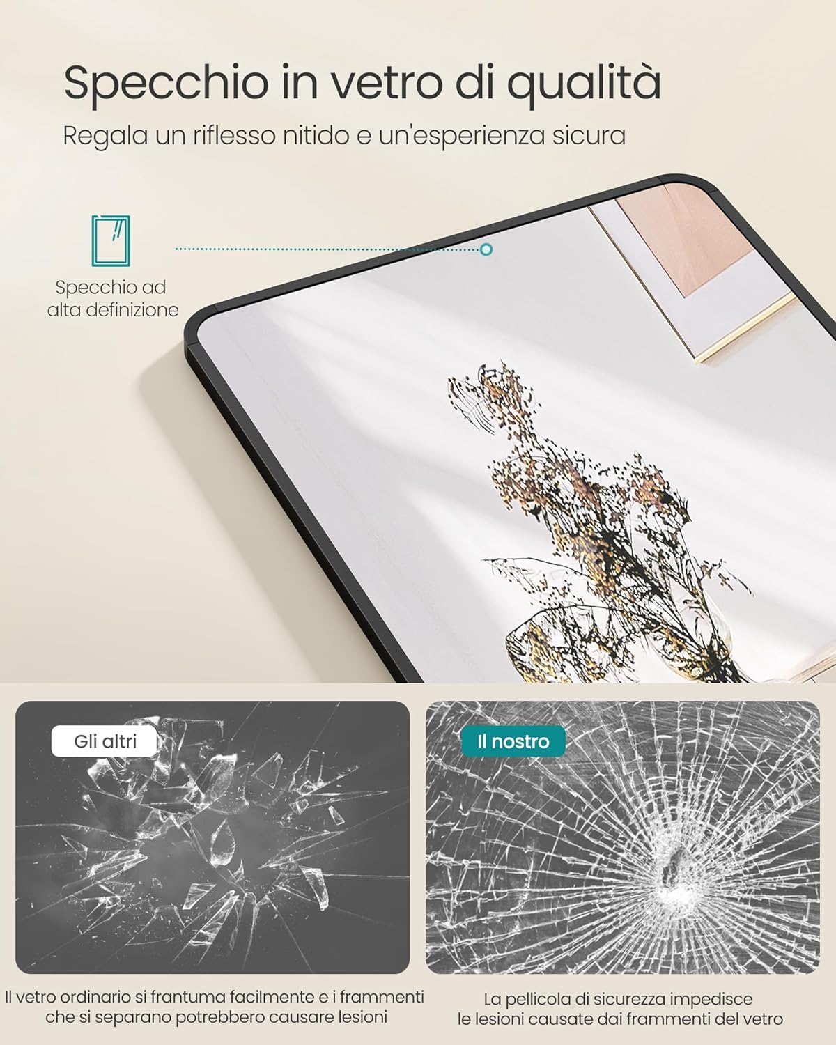 Songmics Specchio a Figura Intera 150x40 cm, Nero - immagine 4