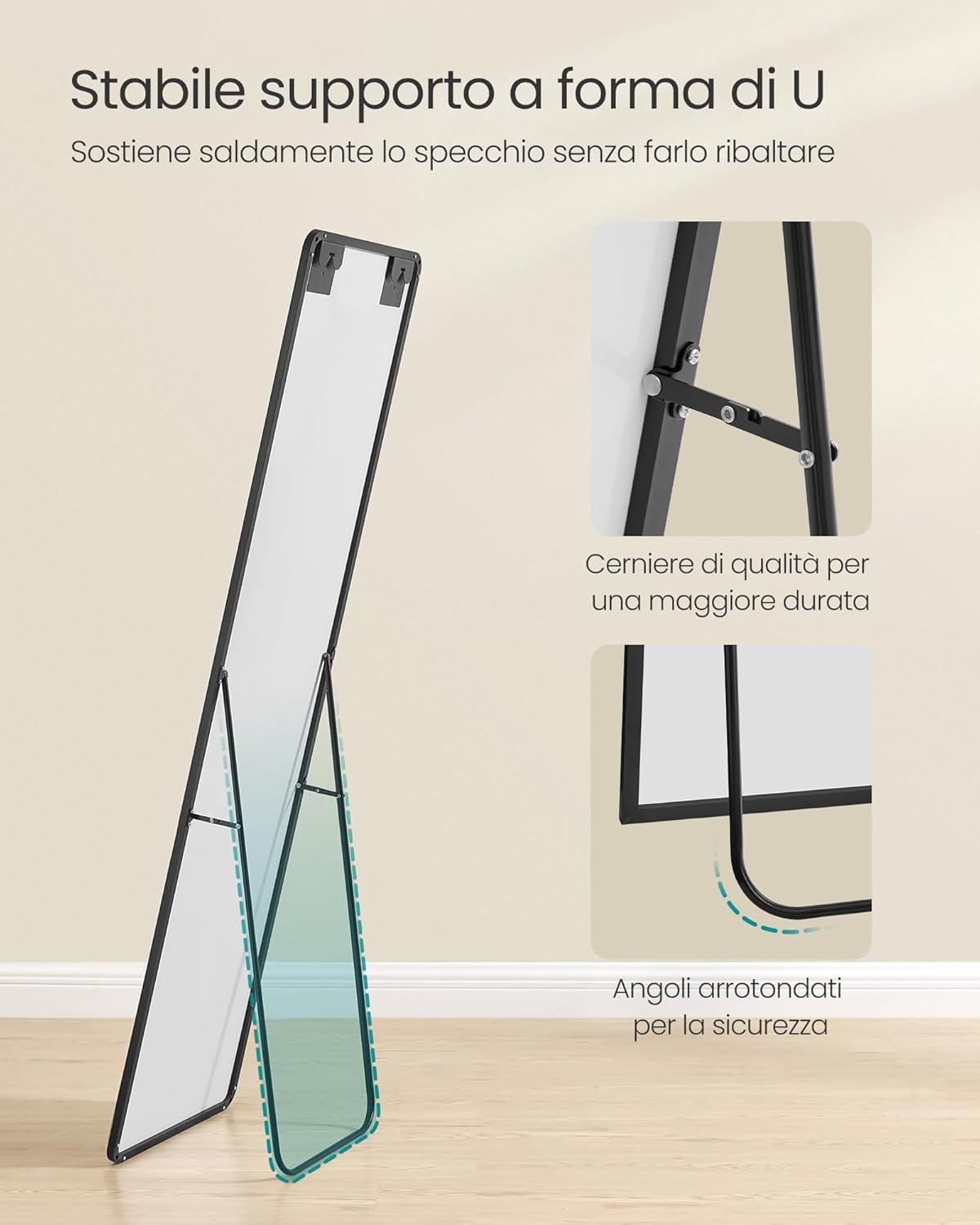 Songmics Specchio a Figura Intera 150x40 cm, Nero - immagine 5