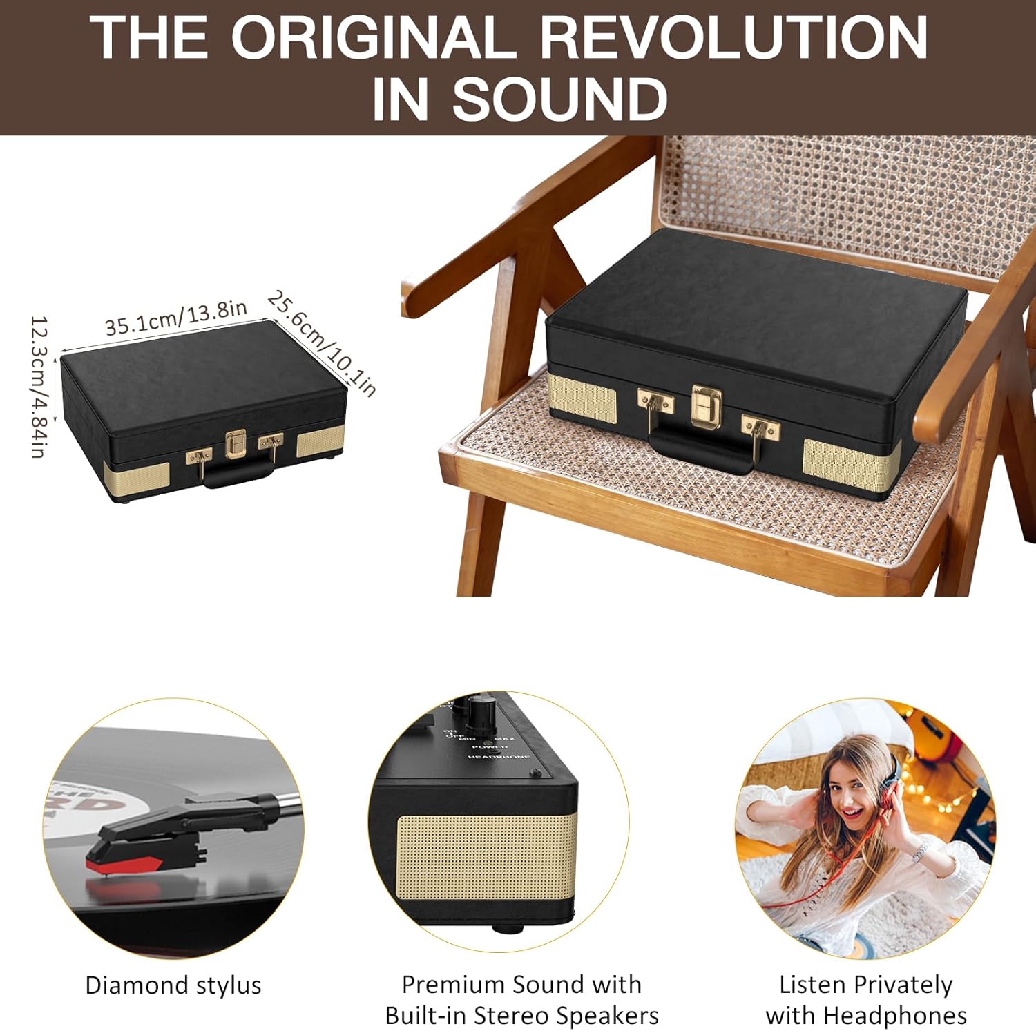 Trynnay Giradischi a 3 Marce Vintage Nero - immagine 5