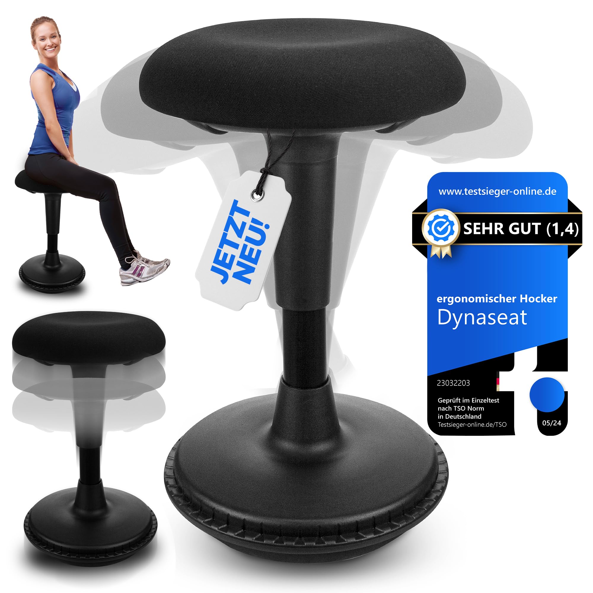 Dynaseat Sgabello Ergonomico Regolabile in Altezza, Nero