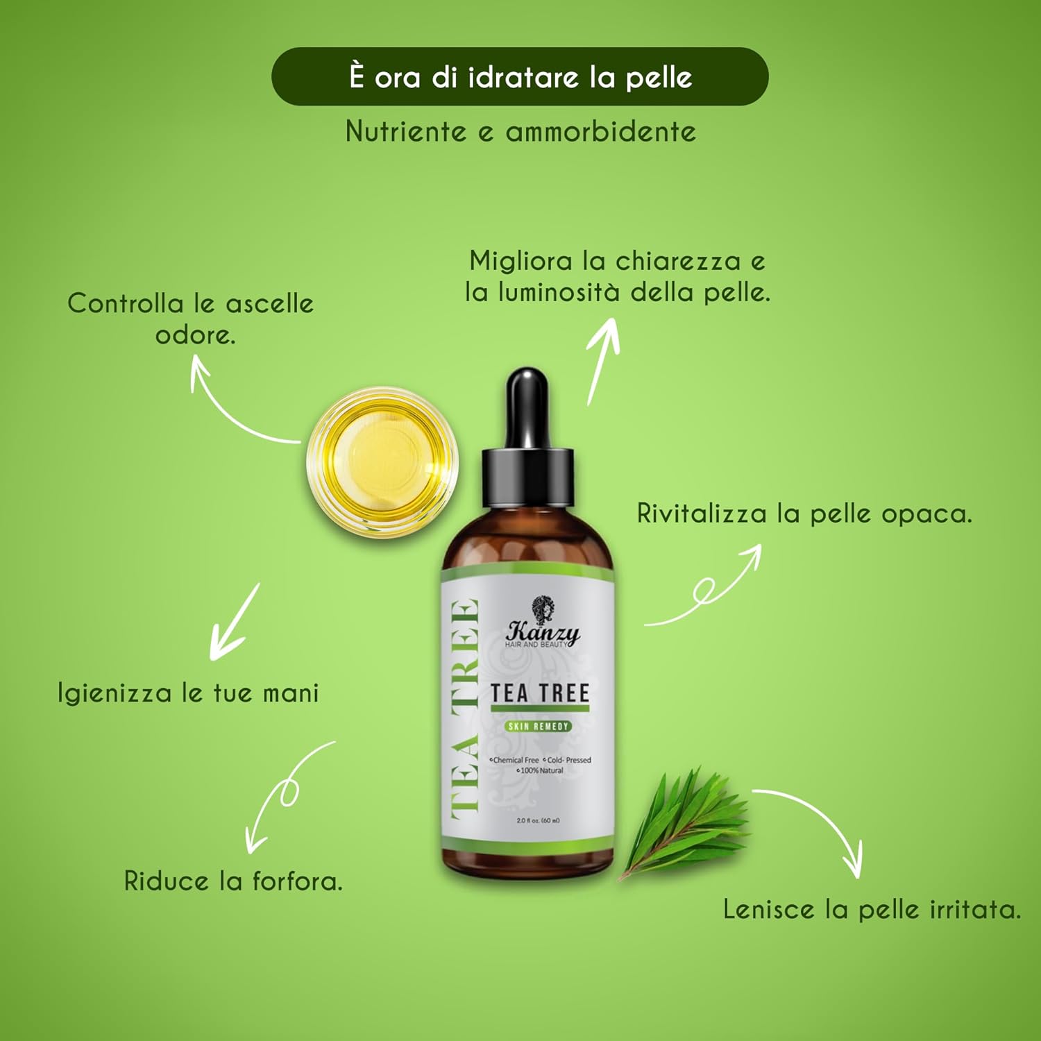 Kanzy Tea Tree Oil 60ml - Olio Essenziale Biologico - immagine 2
