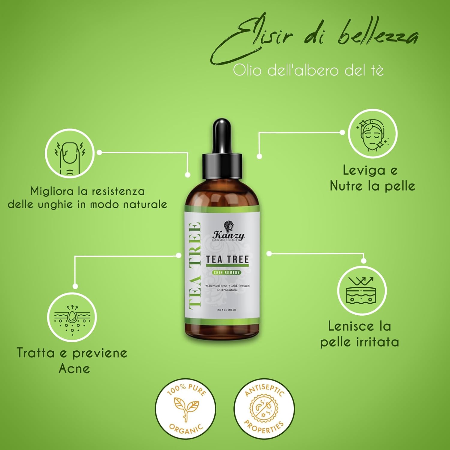 Kanzy Tea Tree Oil 60ml - Olio Essenziale Biologico - immagine 5