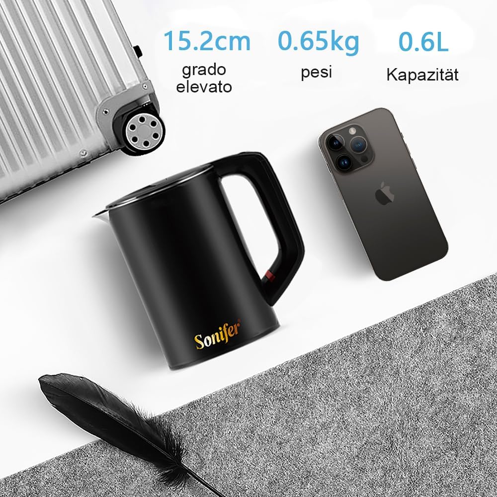 Bollitore da Viaggio 0,6l in Acciaio Inox, Nero - immagine 5