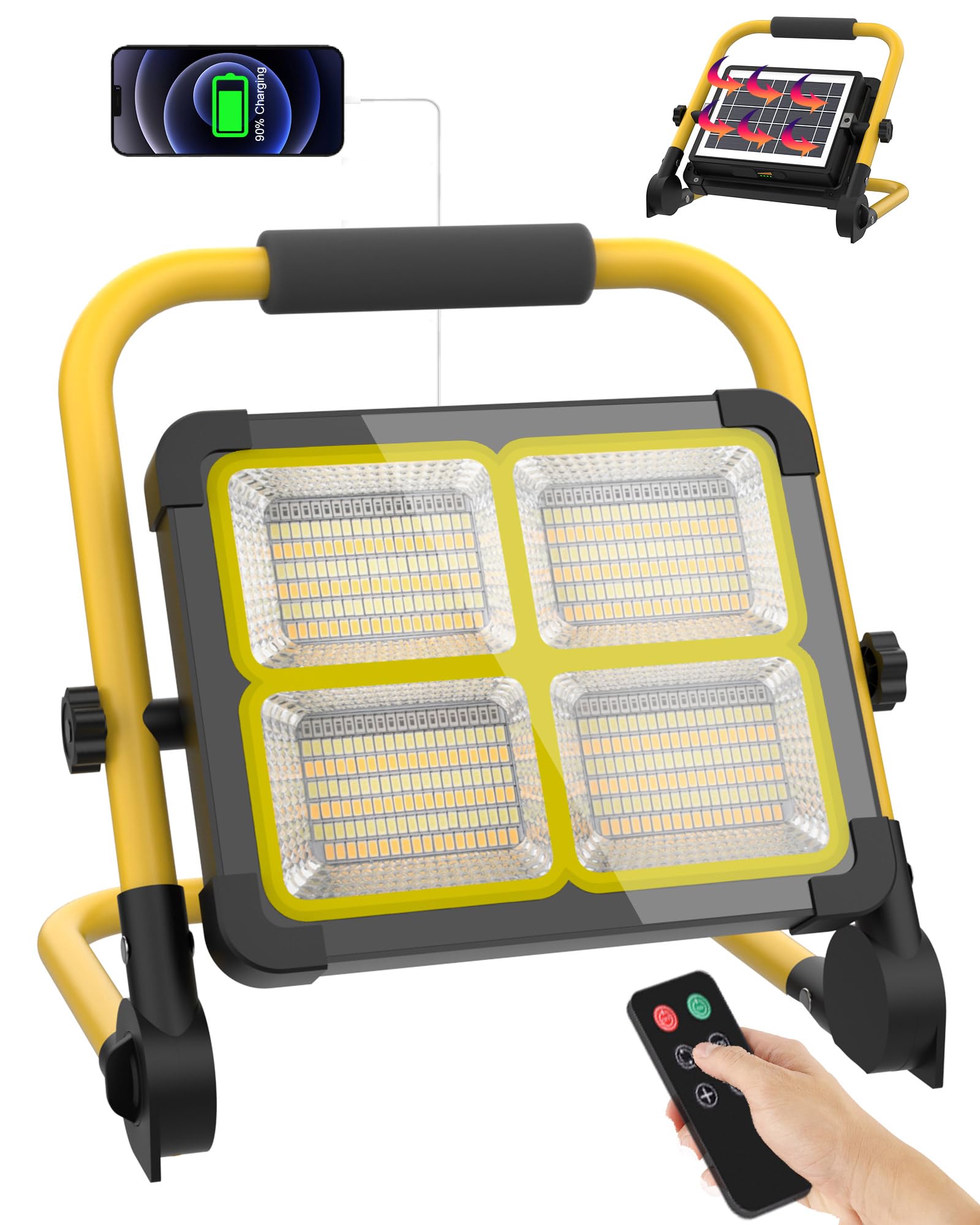 Faro LED Ricaricabile 160W con Pannello Solare