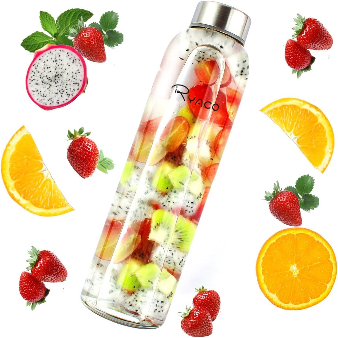 Ryaco Bottiglia d'Acqua in Vetro Trasparente 1000ml - immagine 2