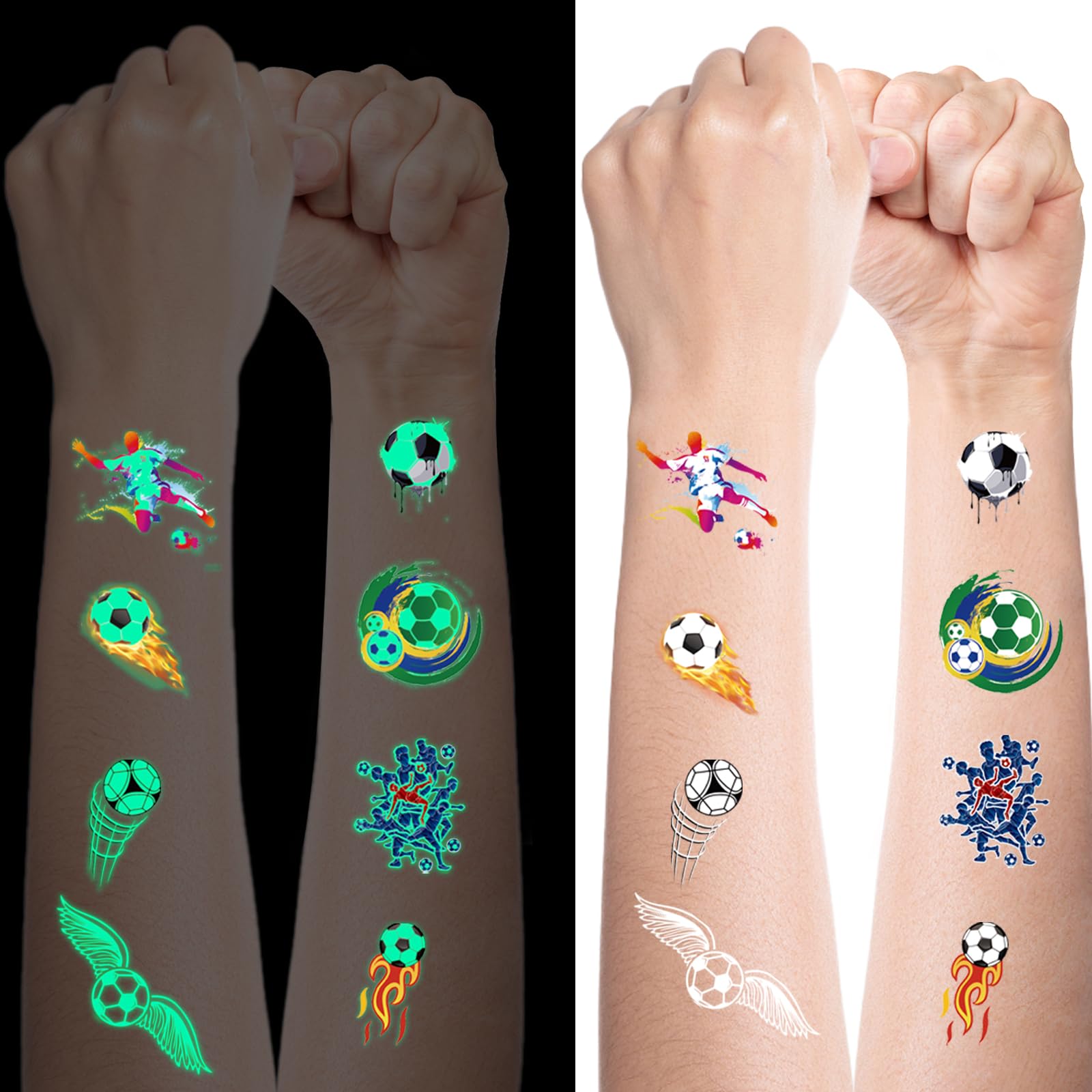 Tatuaggi per Bambini - 10 Fogli Calcio Fluorescenti