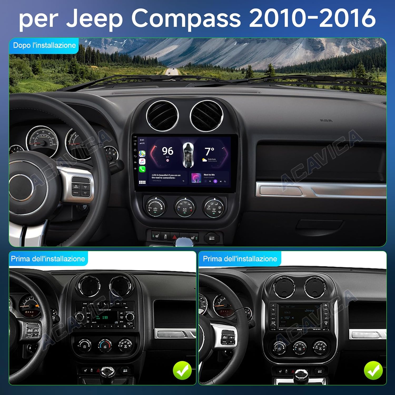 Acavica Autoradio 2+64GB per Jeep Compass (2010-2016) - immagine 4