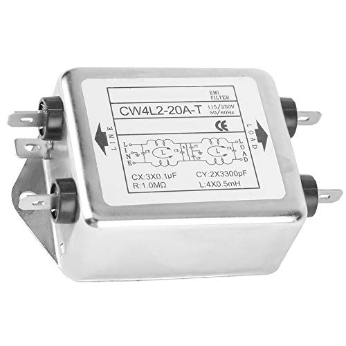 Tyenaza Filtri di Rete Elettrica, 20A Filtro EMI RFI, CW4L2-20A-T Soppressore di Rumore Potenza Filtro EMI Condizionatore di Linea Terminale Monofase 115V/250V 20A 50/60Hz
