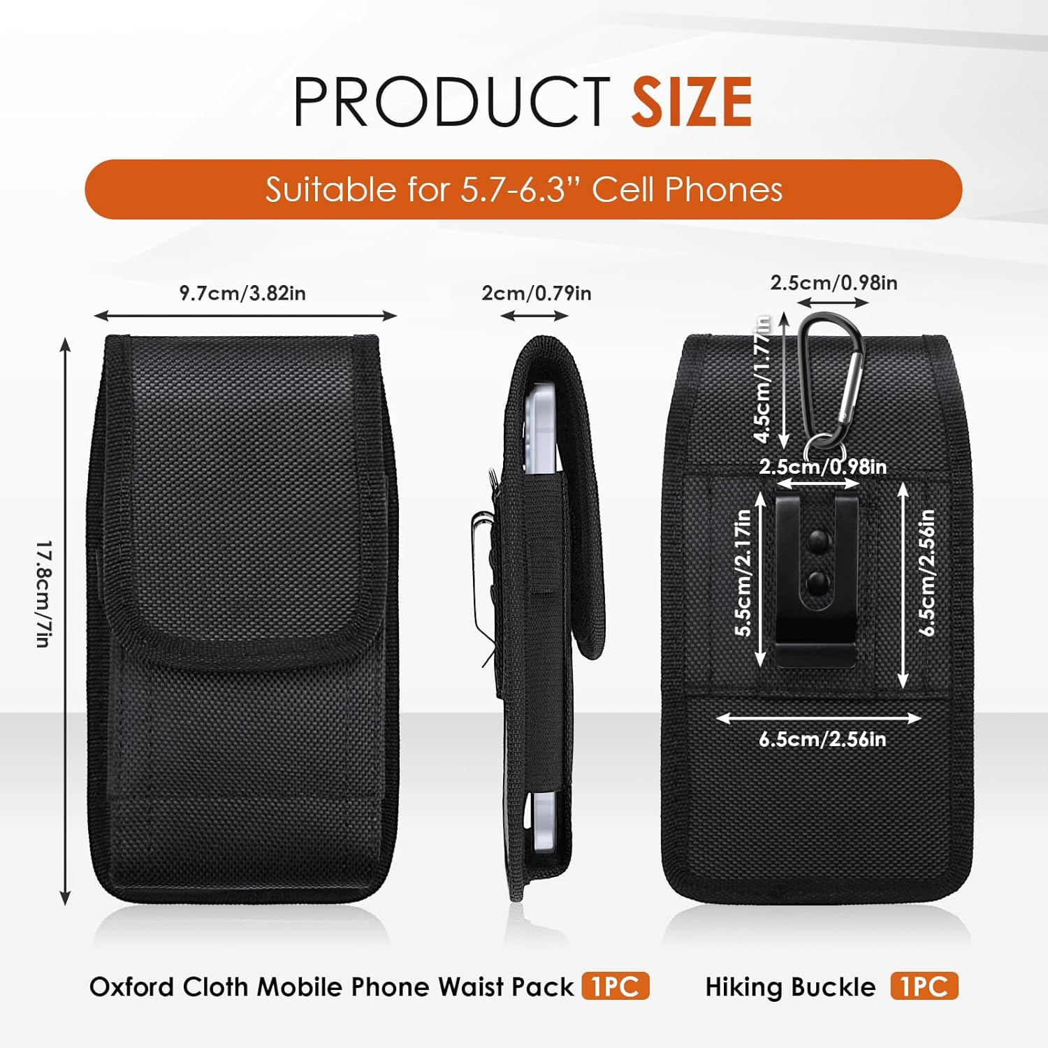 Glasflength Porta Cellulare da Cintura in Nylon, Nero - immagine 2