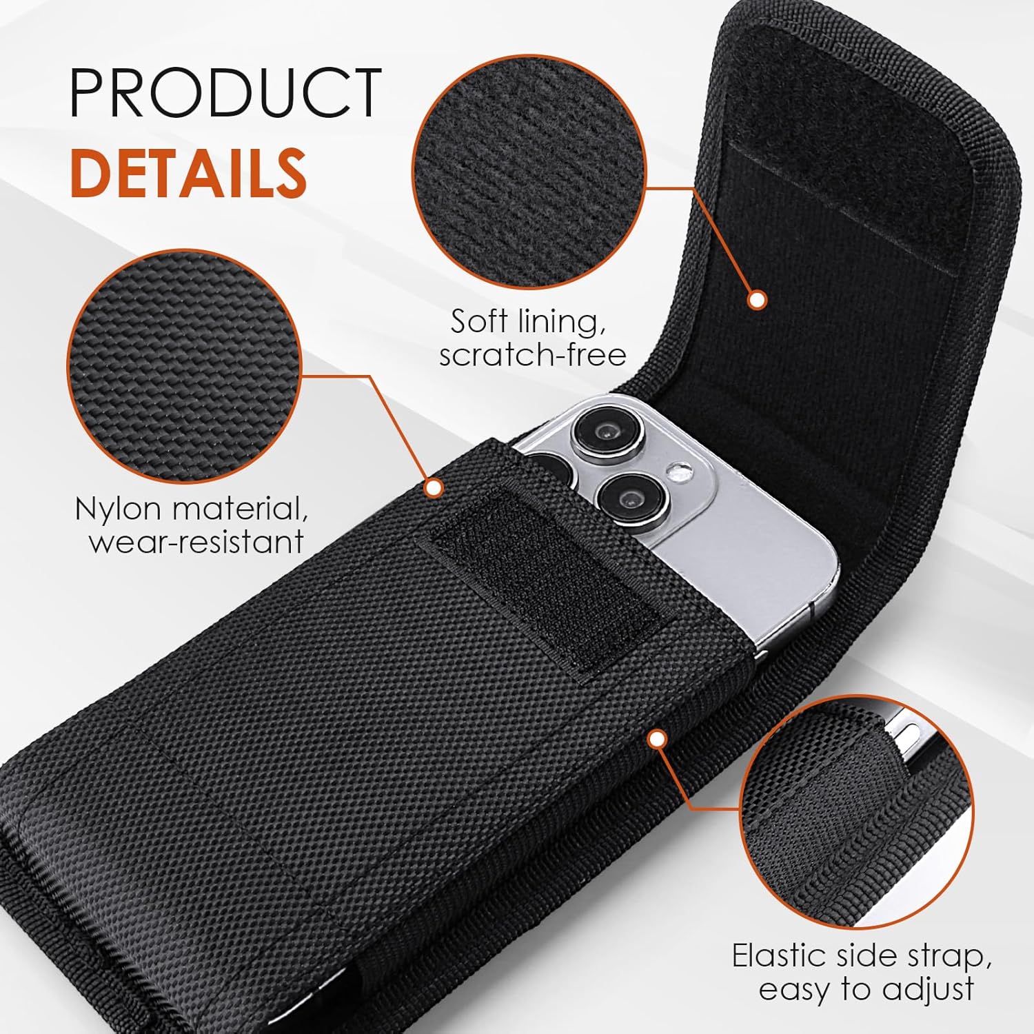 Glasflength Porta Cellulare da Cintura in Nylon, Nero - immagine 3