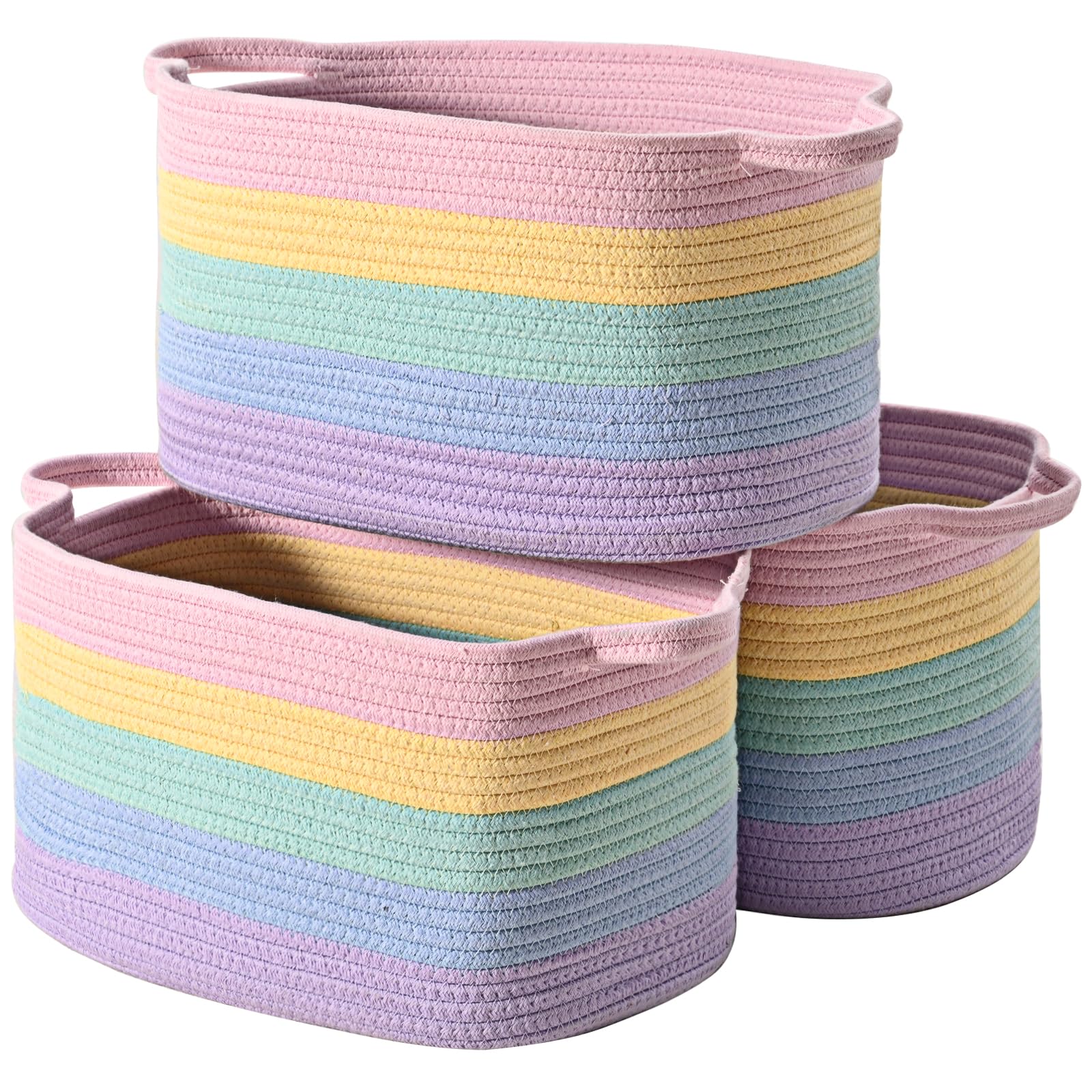 Cesto Portaoggetti in Corda di Cotone (3 Pezzi), Arcobaleno