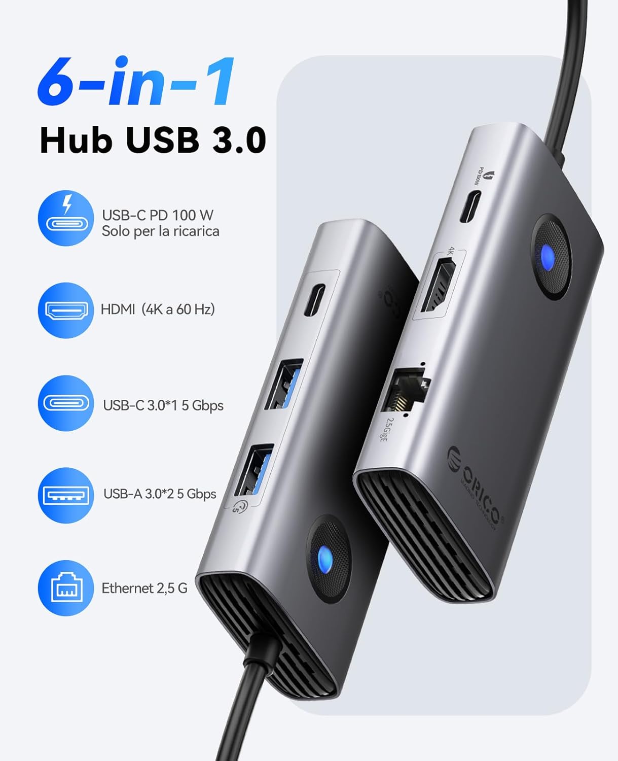 ORICO Docking Station 6 in 1 Hub USB C - immagine 2