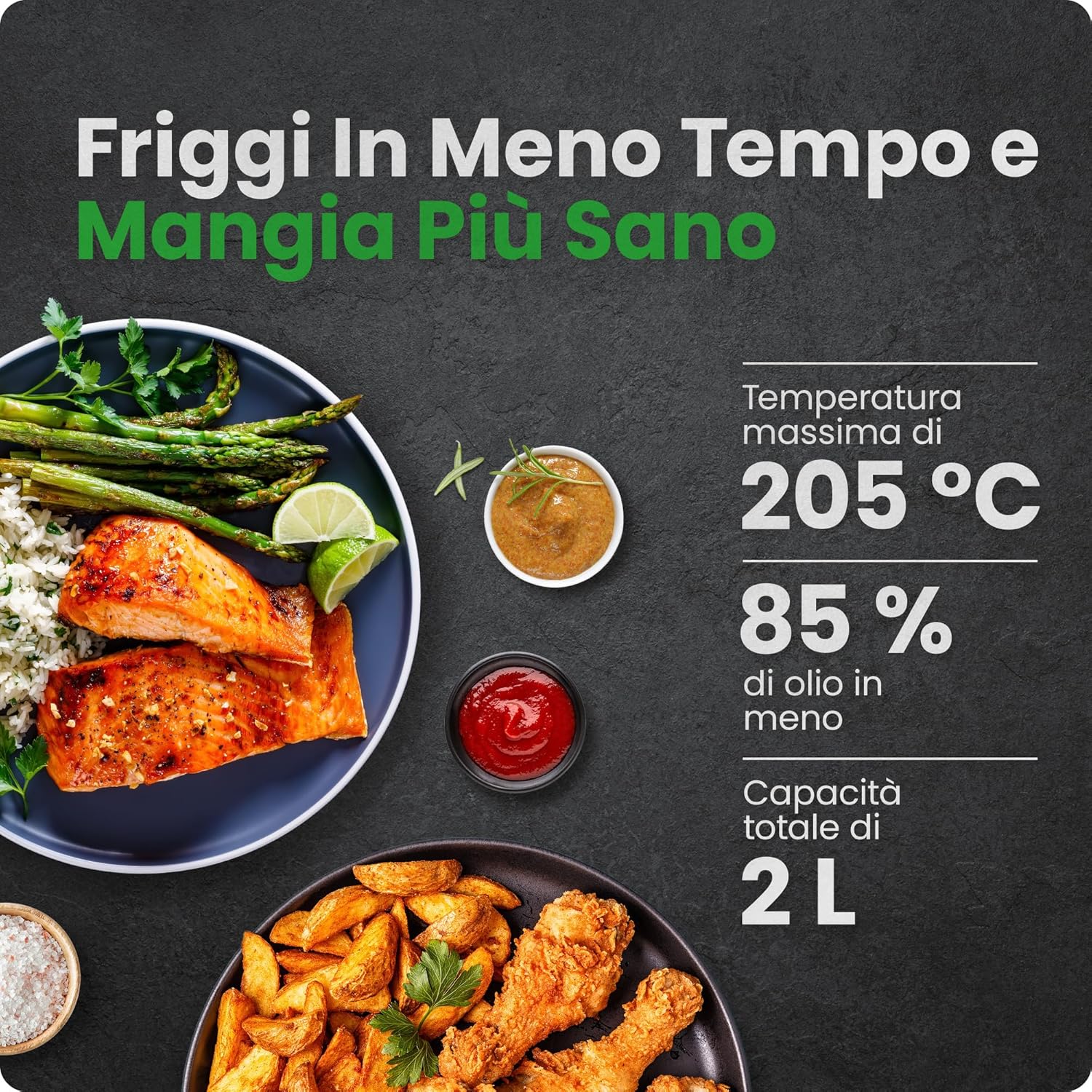 Chefman Mini Friggitrice ad Aria 2L, Nera - immagine 2