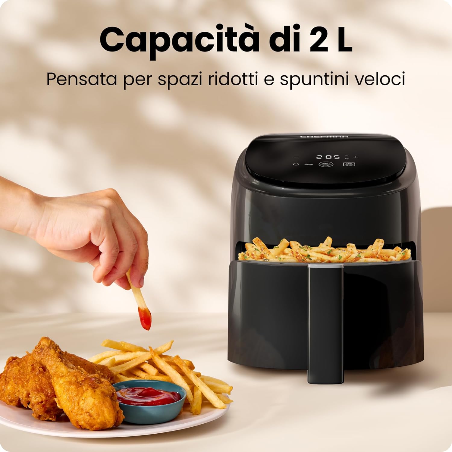 Chefman Mini Friggitrice ad Aria 2L, Nera - immagine 5