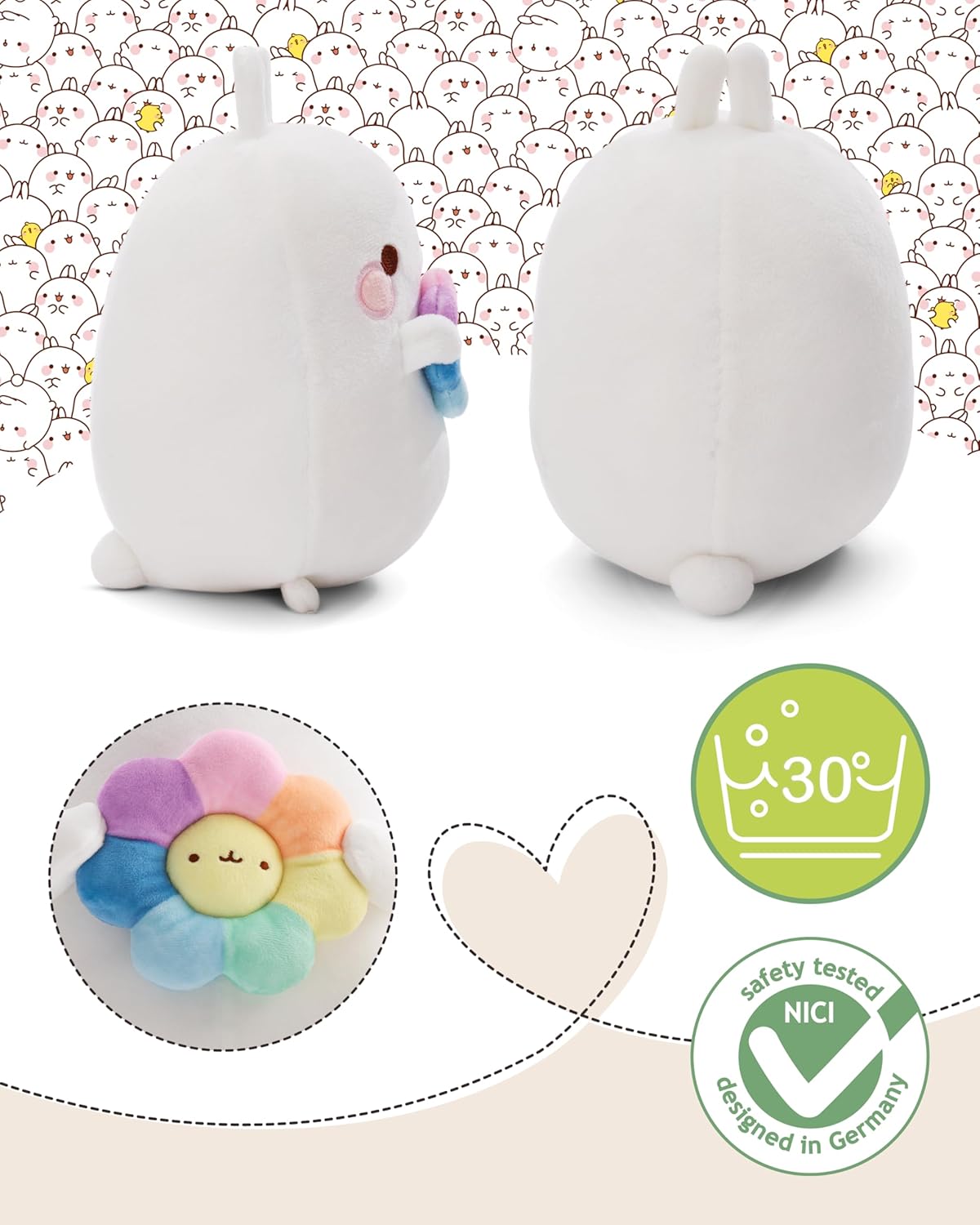 NICI Molang Peluche 48cm con Fiore Arcobaleno - immagine 3
