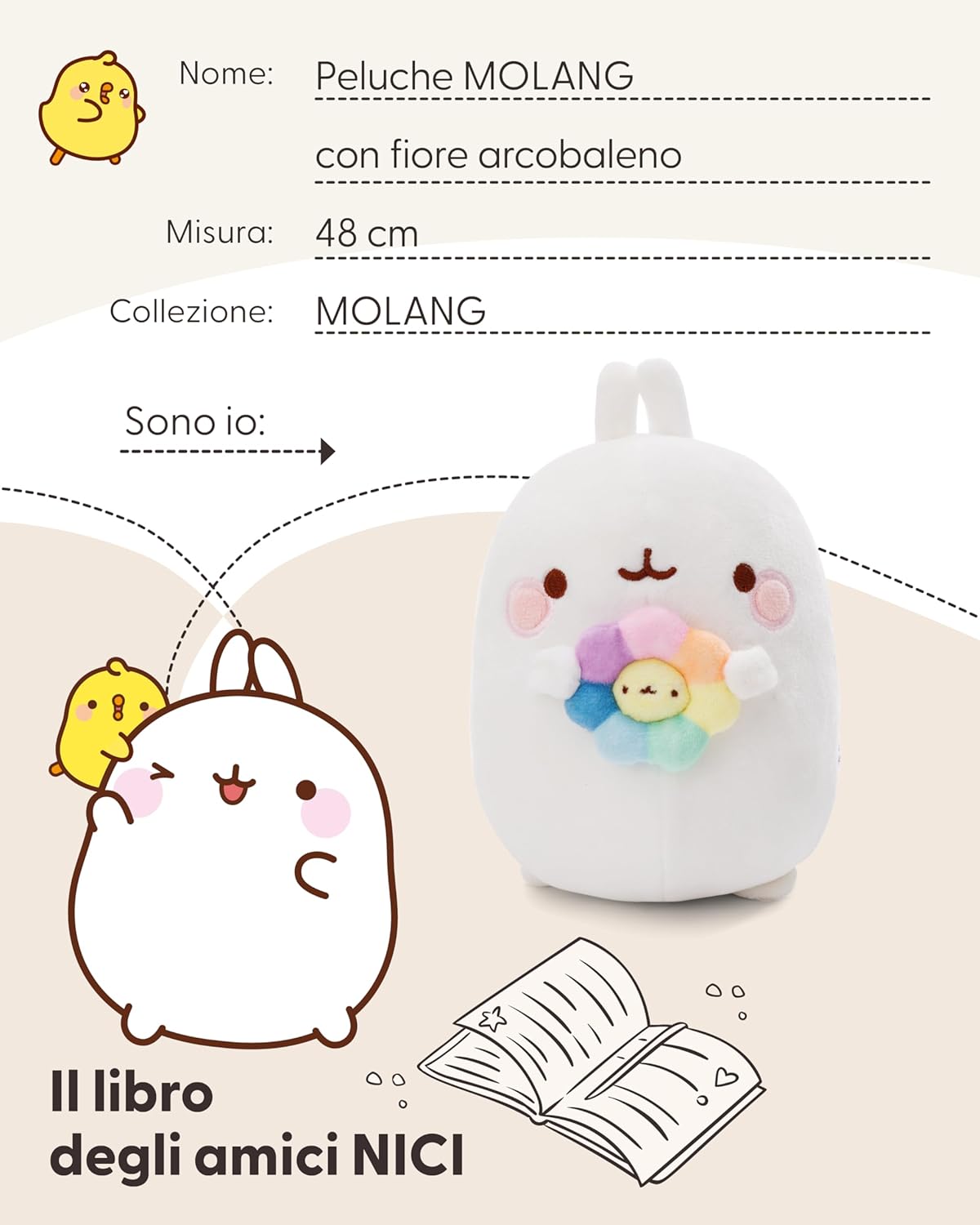 NICI Molang Peluche 48cm con Fiore Arcobaleno - immagine 5