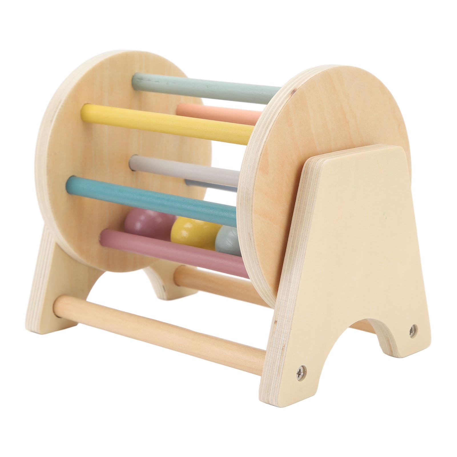 Tamburo Rotolante con Sonaglio in Legno con 4 Palline, Giocattolo per Coordinazione Occhio-mano con Pensiero Logico per Bambini, Materiale Sicuro in Tiglio
