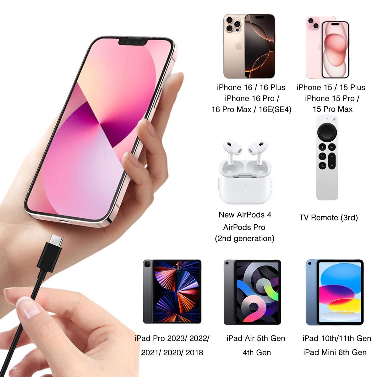 Cavo di Ricarica Auto Carplay USB-C a USB 1m, Nero - immagine 4