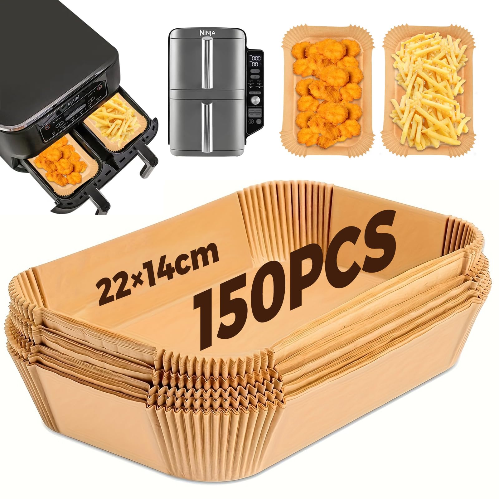 Carta da Forno Rettangolare per Friggitrice ad Aria - 150 Fogli