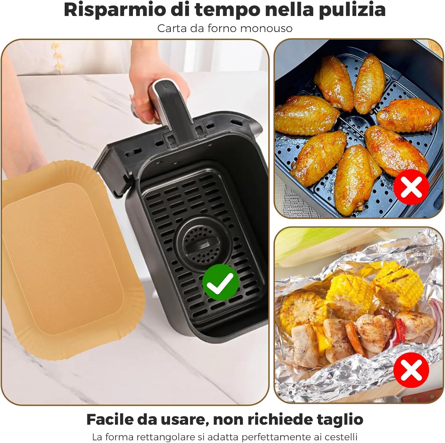 Carta da Forno Rettangolare per Friggitrice ad Aria - 150 Fogli - immagine 3