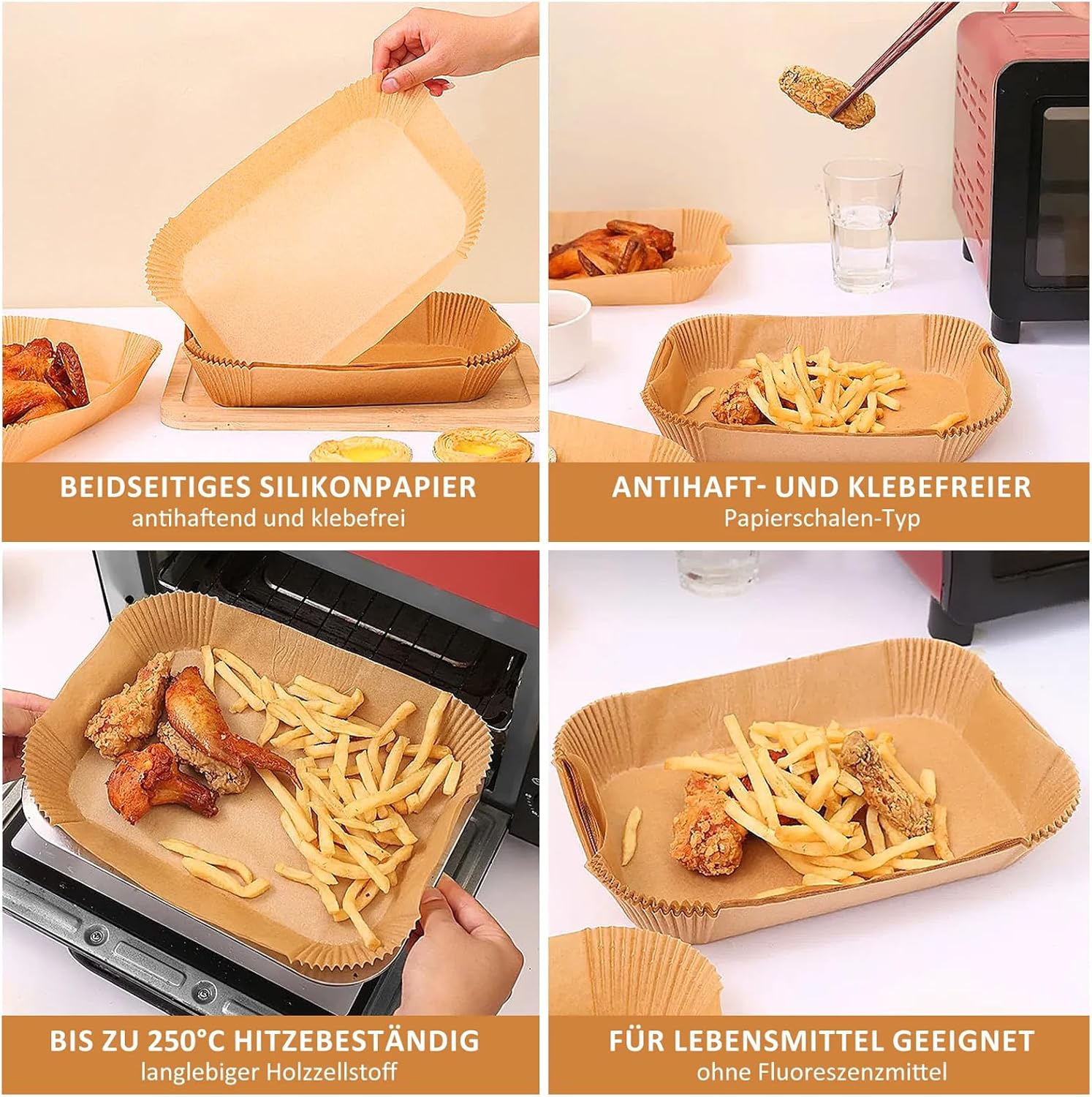 Carta da Forno Rettangolare per Friggitrice ad Aria - 150 Fogli - immagine 4